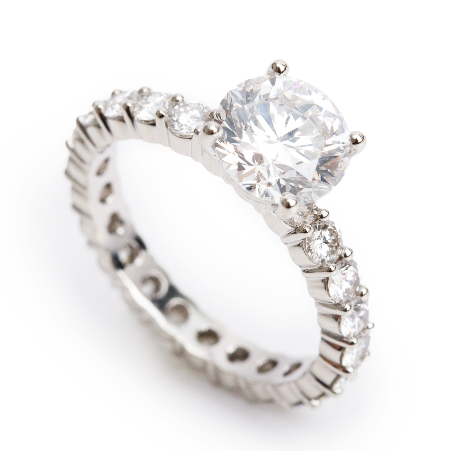 18k White Gold 1.74 ct. Round Cut Diamond Engagement Ring, Size 6