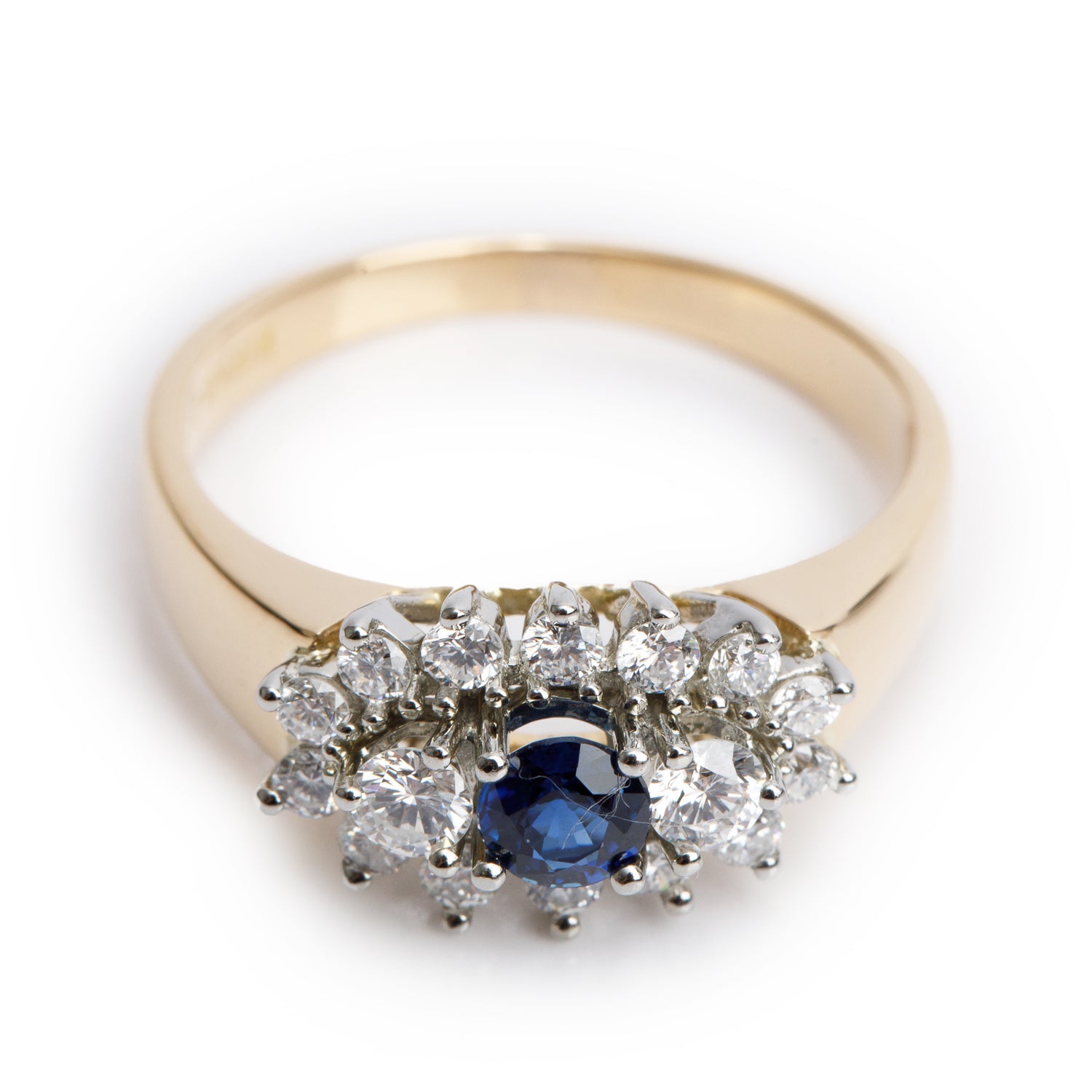 18k Yellow and White Gold Sapphire and Diamond Ring, Size 7.75