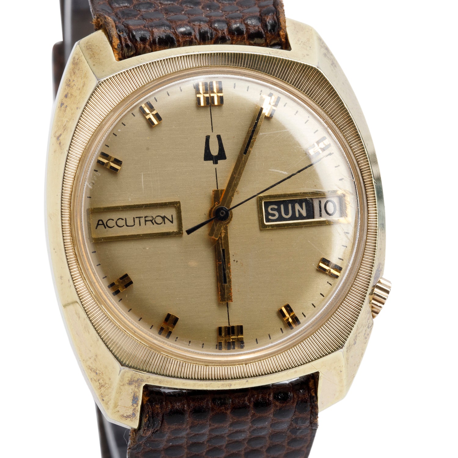 Bulova Vintage 10k Gold Plated Stainless Steel Accutron 33 MM Watch Gold Dial