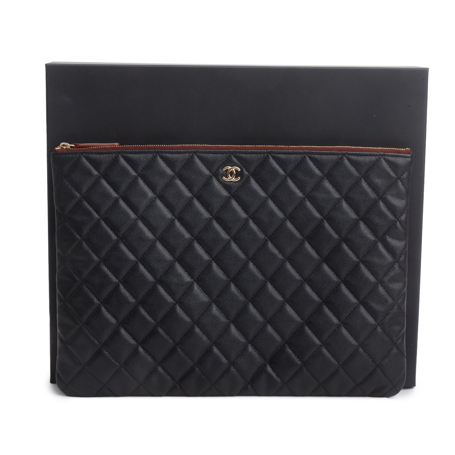 Chanel 2021 Black Caviar Quilted O-Case w/ Box, Authenticity Card & Receipt