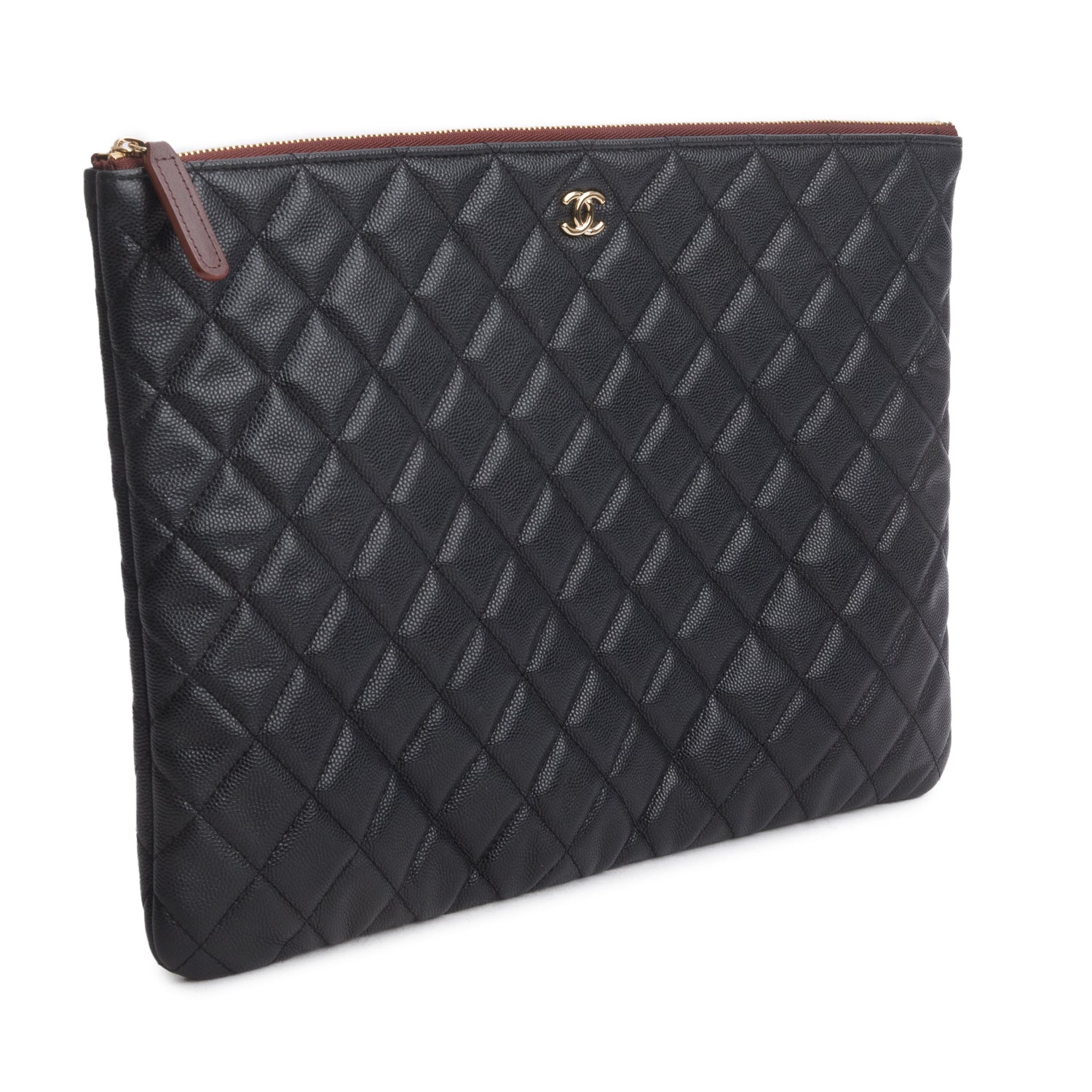 Chanel 2021 Black Caviar Quilted O-Case w/ Box, Authenticity Card & Receipt