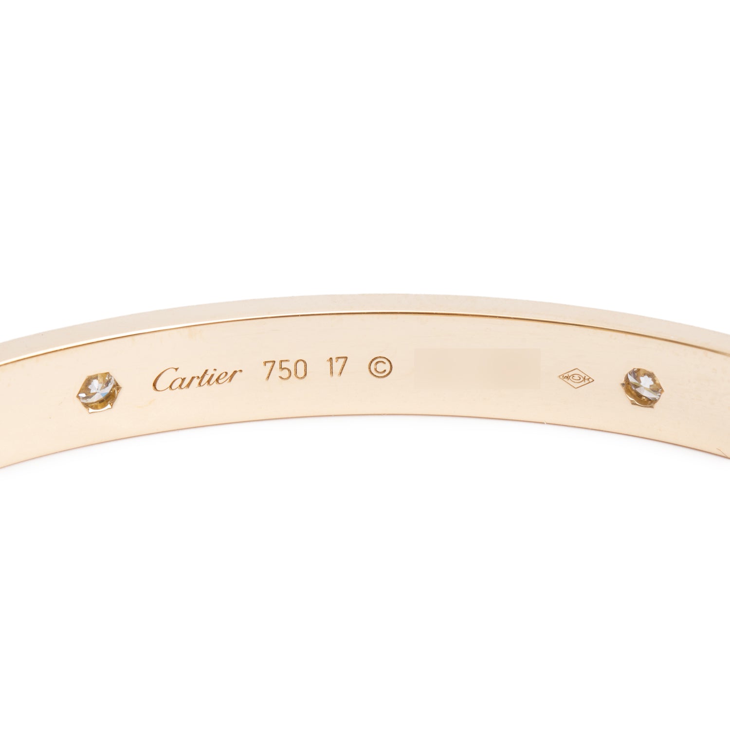 Cartier 18k Yellow Gold Love Bracelet with 4 Diamonds, Classic Model Size 17 w/ Box, Receipt & Certificate