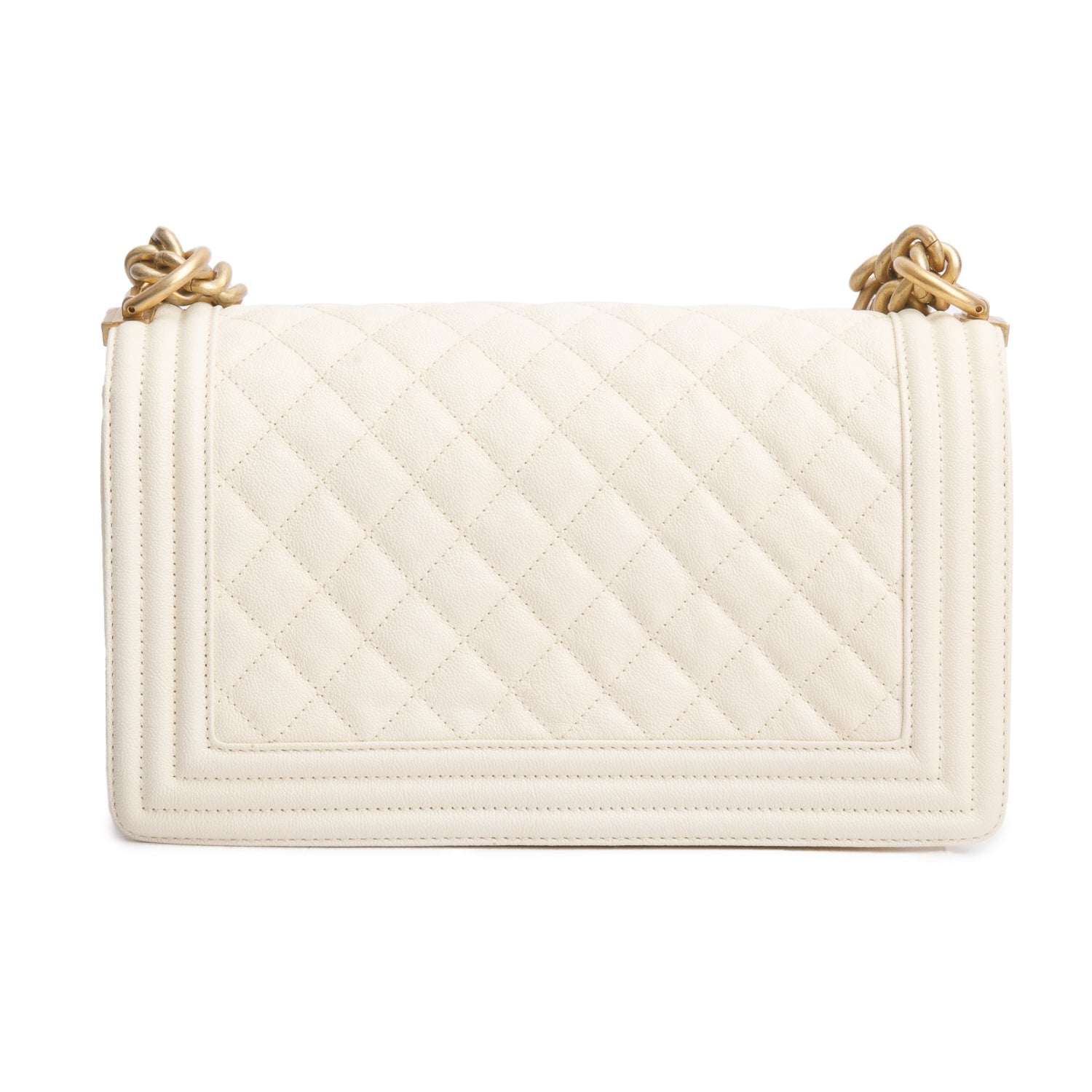 Chanel White Caviar Quilted Medium Boy Flap Bag w/ Authenticity Card