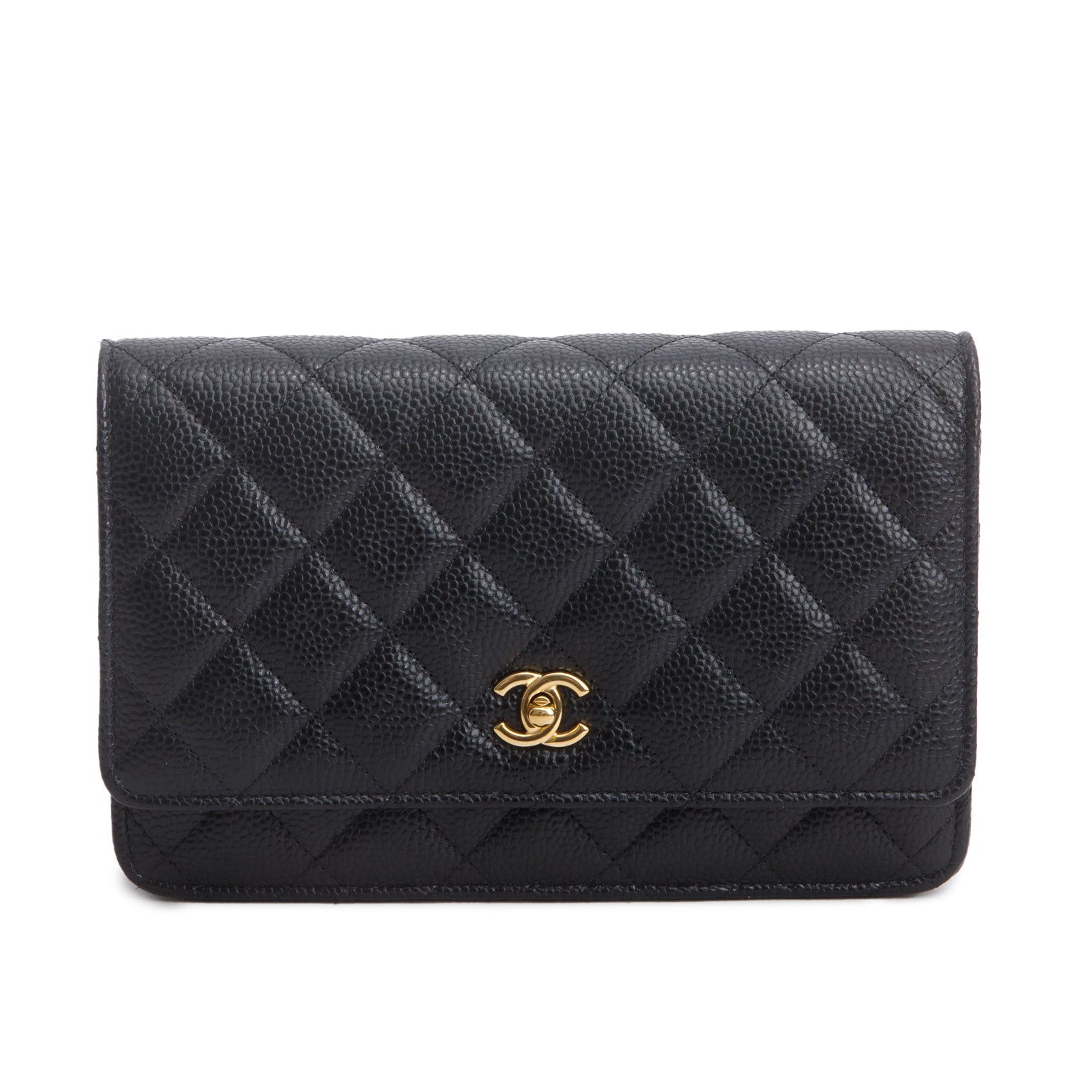 Chanel Black Caviar Quilted Classic Wallet on Chain w/ Box