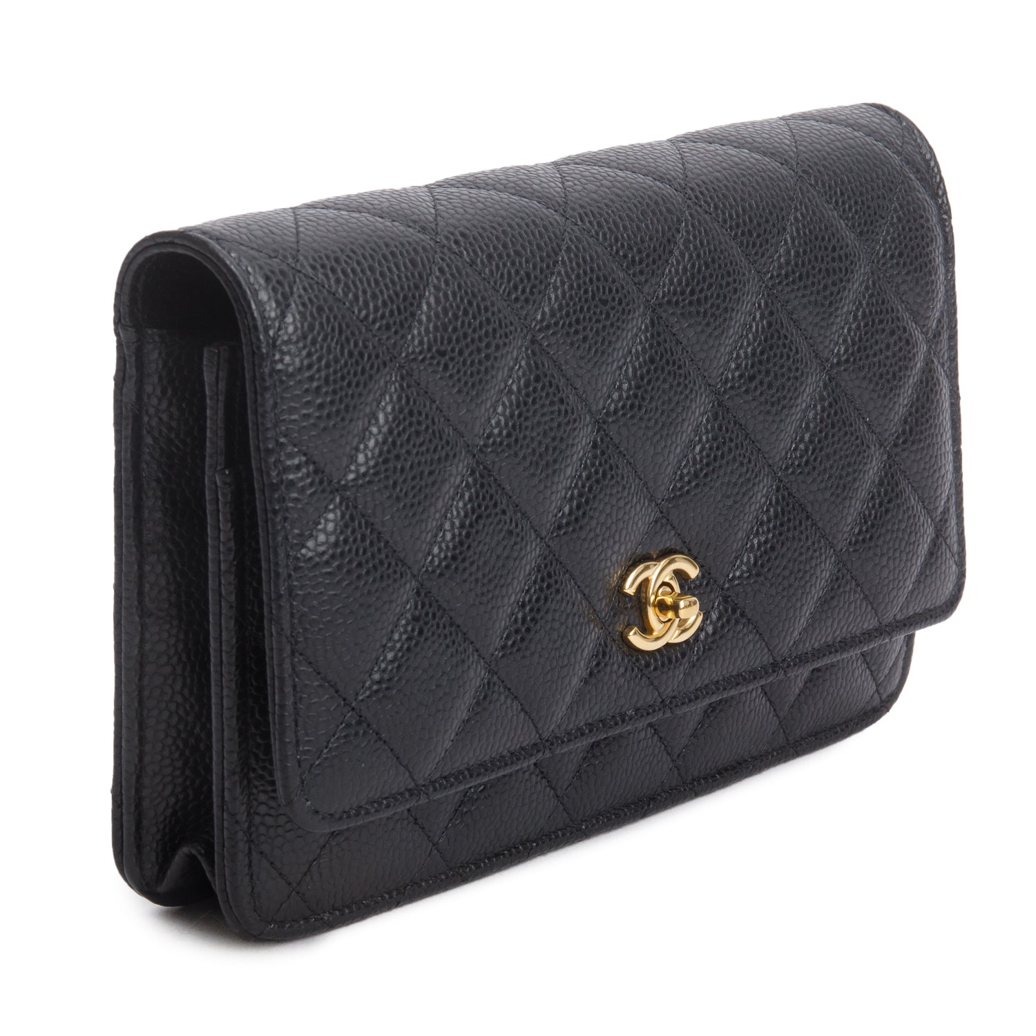 Chanel Black Caviar Quilted Classic Wallet on Chain w/ Box