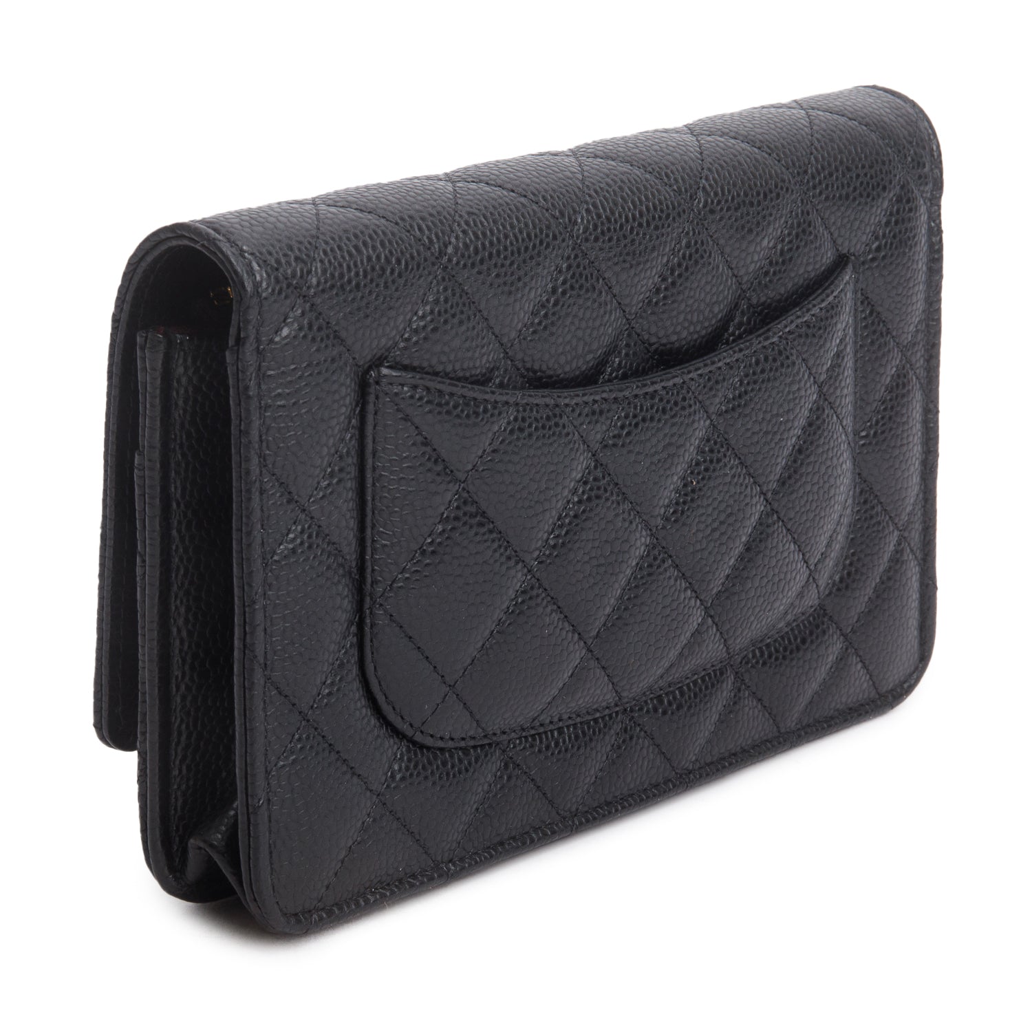 Chanel Black Caviar Quilted Classic Wallet on Chain w/ Box