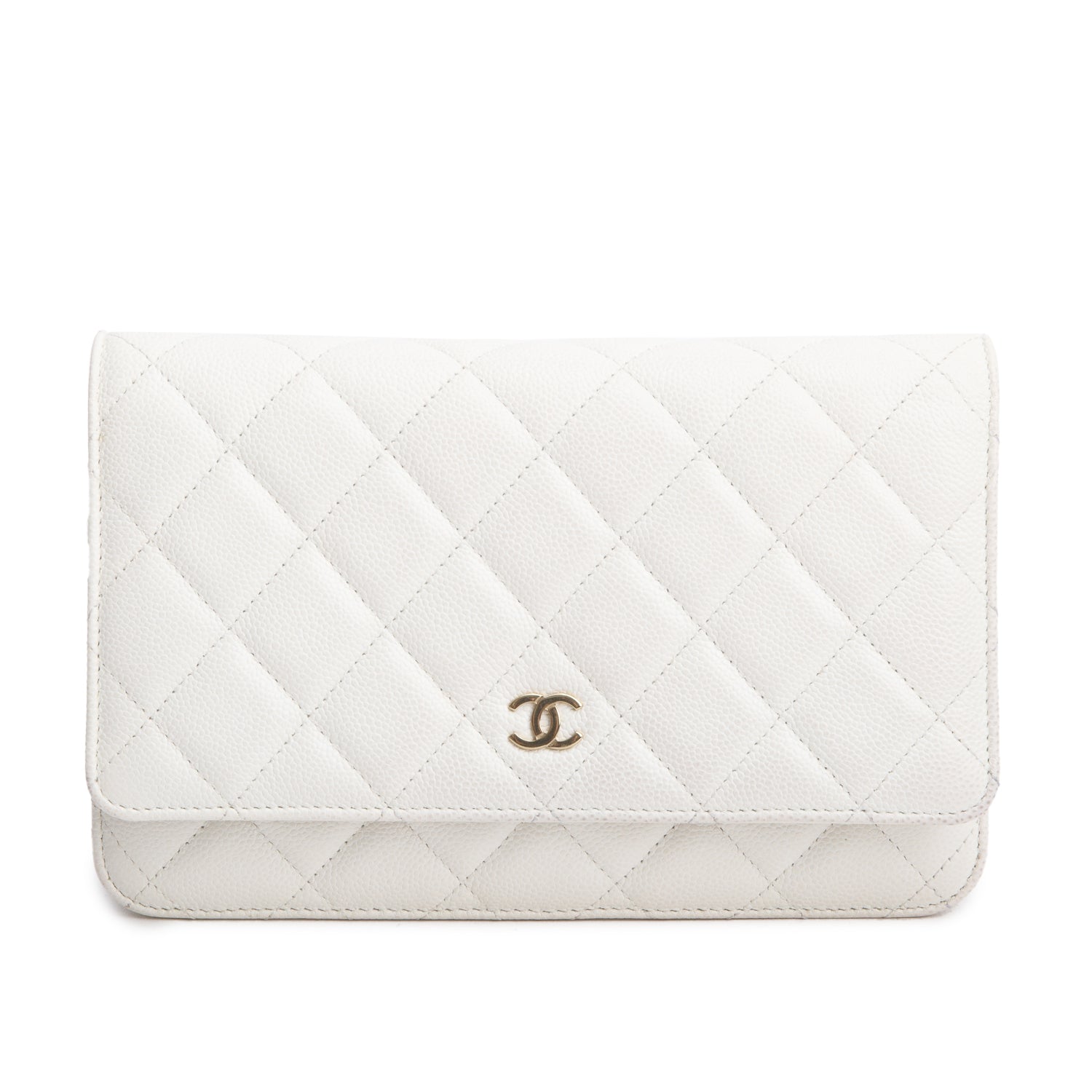 Chanel White Caviar Quilted Classic Wallet on Chain
