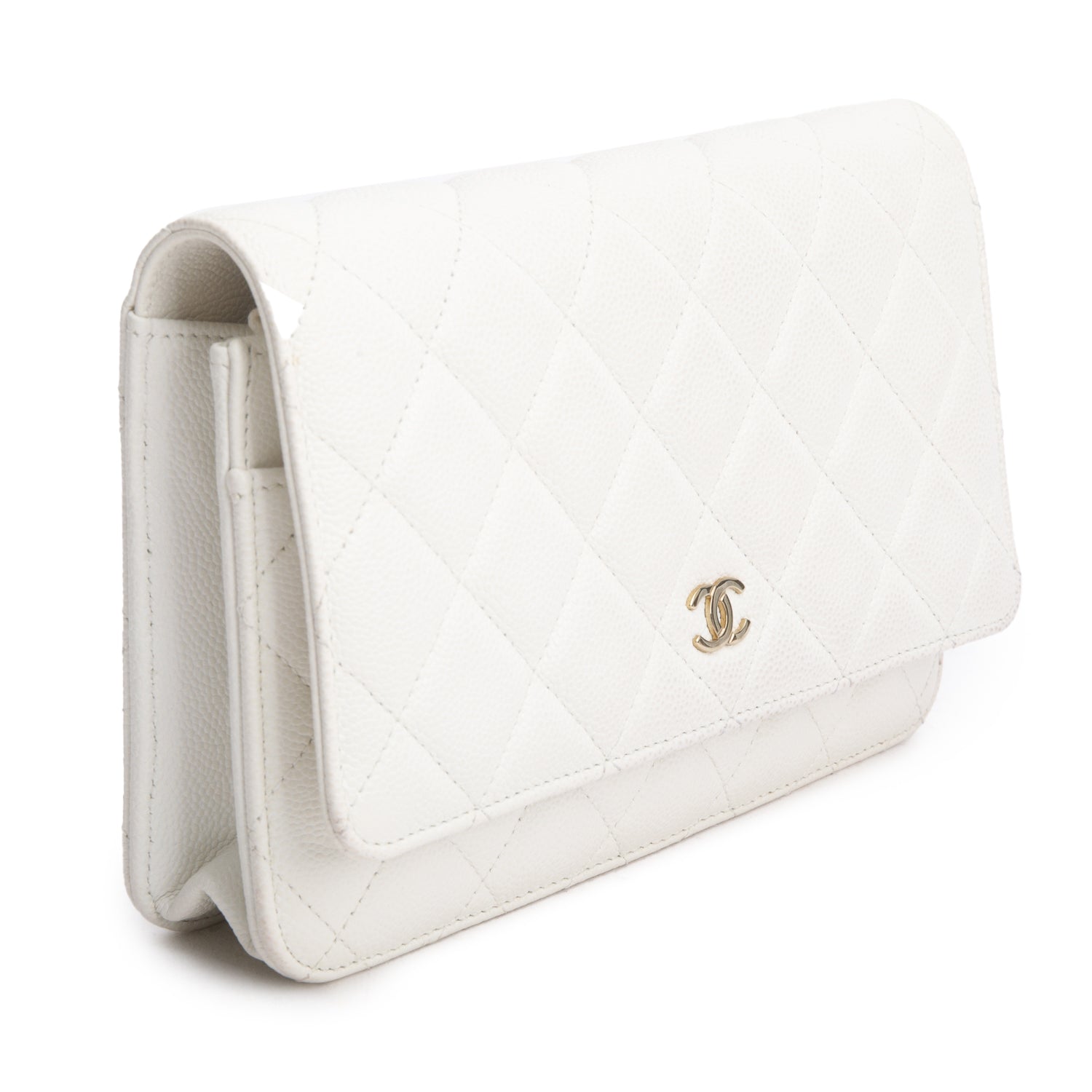 Chanel White Caviar Quilted Classic Wallet on Chain