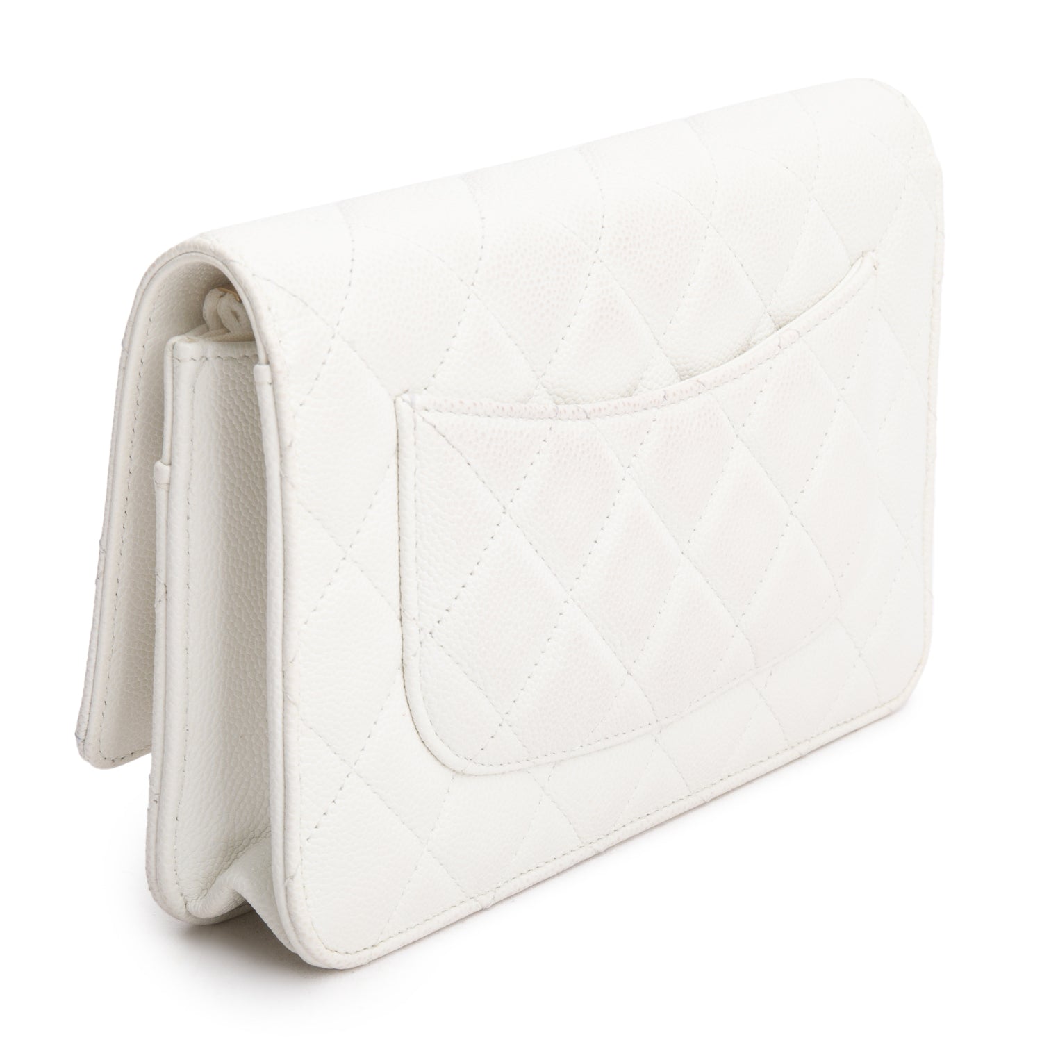 Chanel White Caviar Quilted Classic Wallet on Chain