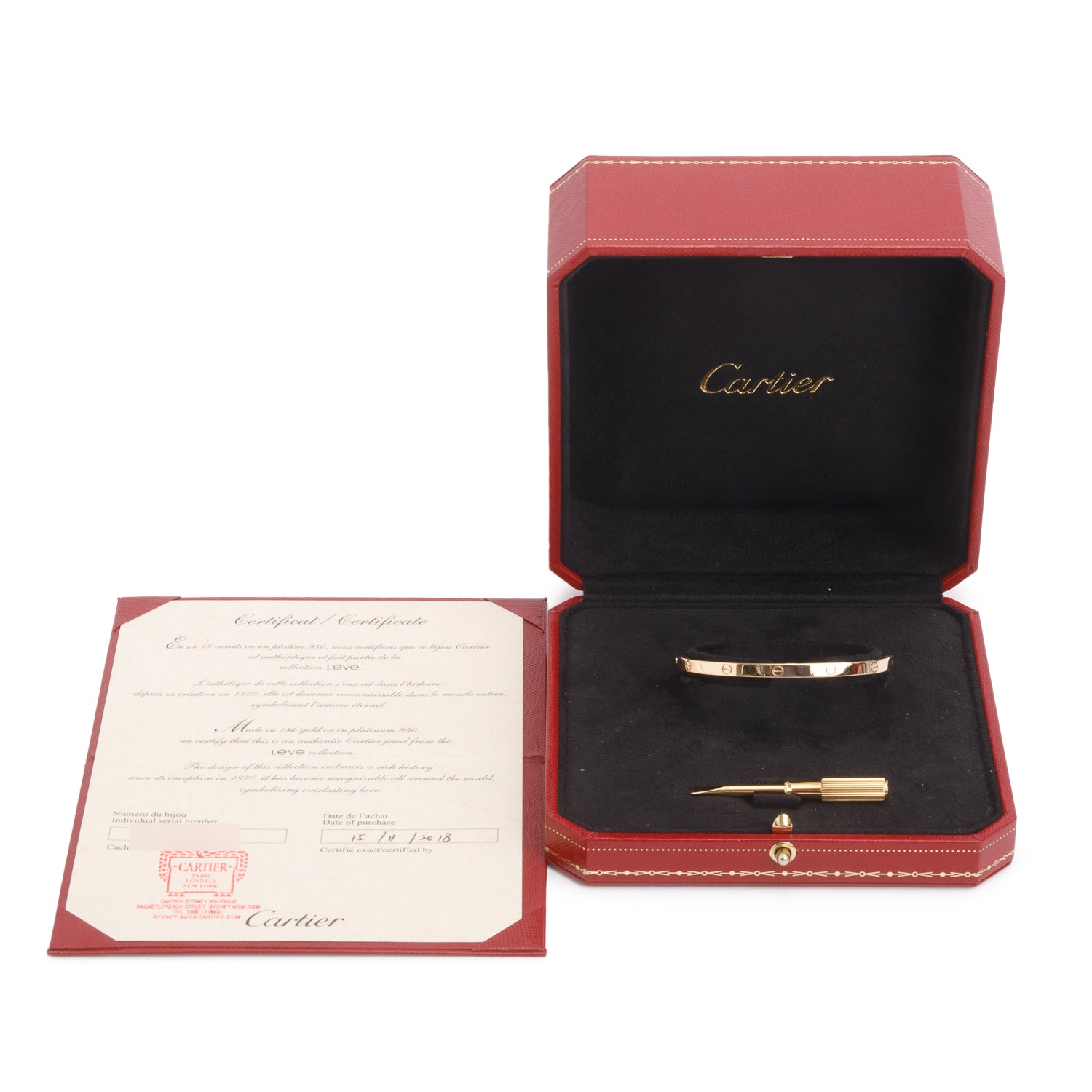 Cartier 18k Yellow Gold 3.65 MM Love Bracelet, Small Model, Size 16 w/ Box & Certificate