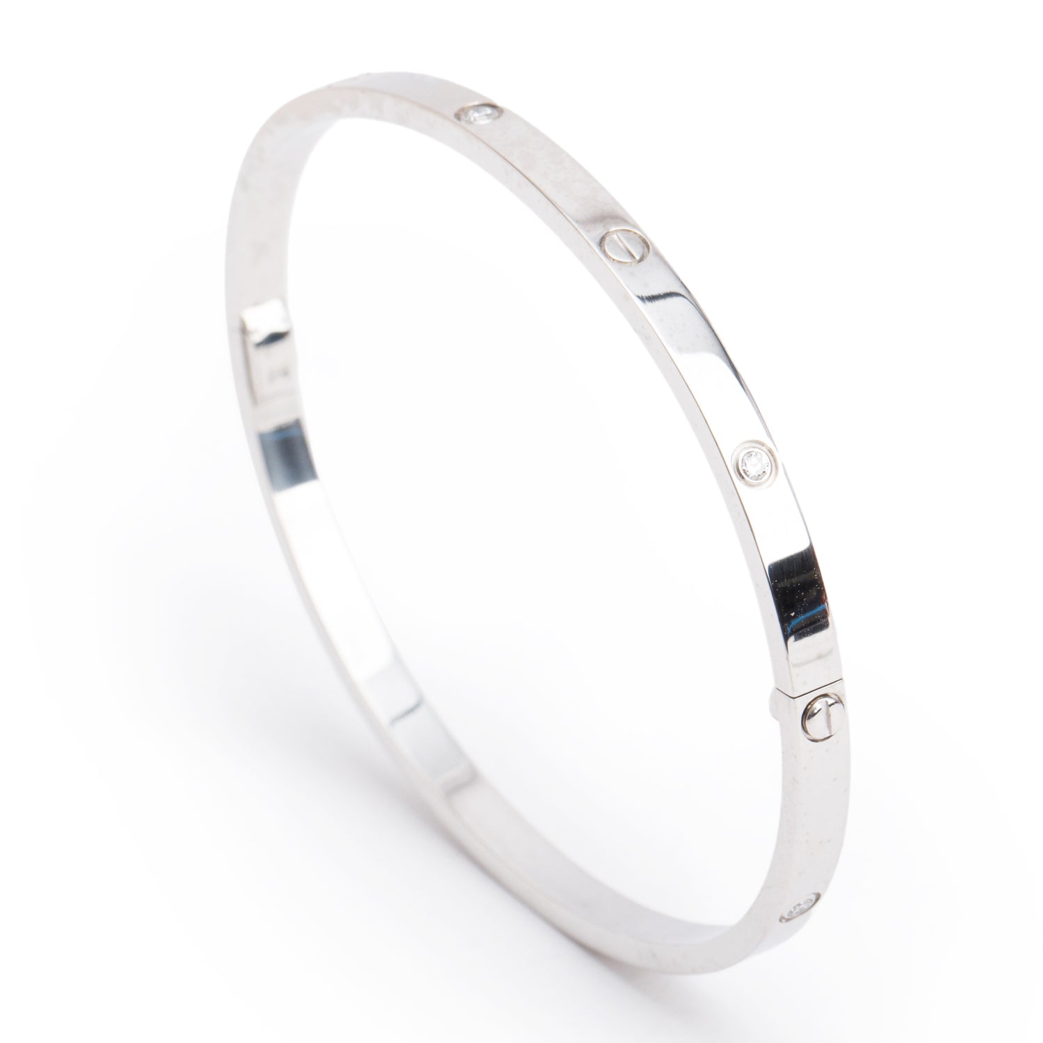 Cartier 18k White Gold 6 Diamond Love Bracelet, Small Model, Size 18 w/ Box & Certificate