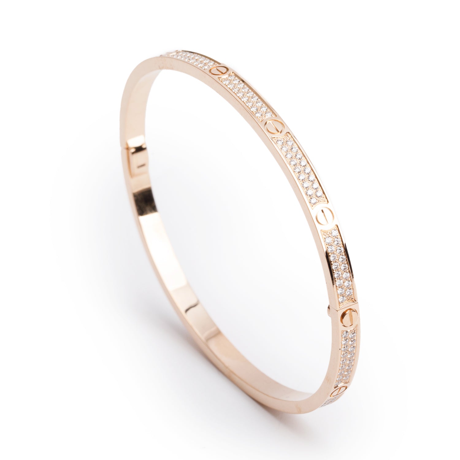 Cartier 2023 18k Rose Gold Paved Diamond Love Bracelet, Small Model, Size 18 w/ Box & Certificate
