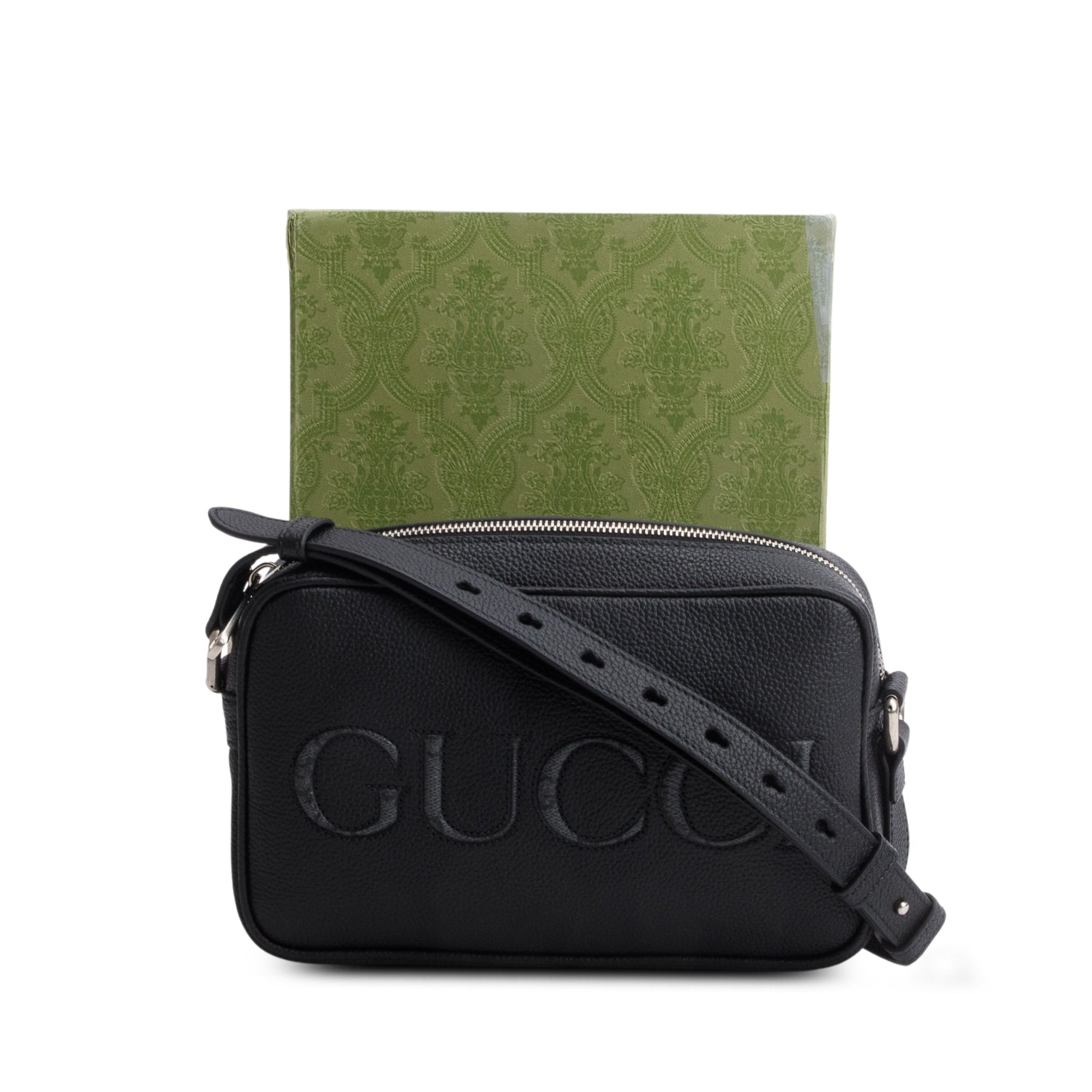 Gucci Black Grained Calfskin Camera Crossbody Bag w/ Box