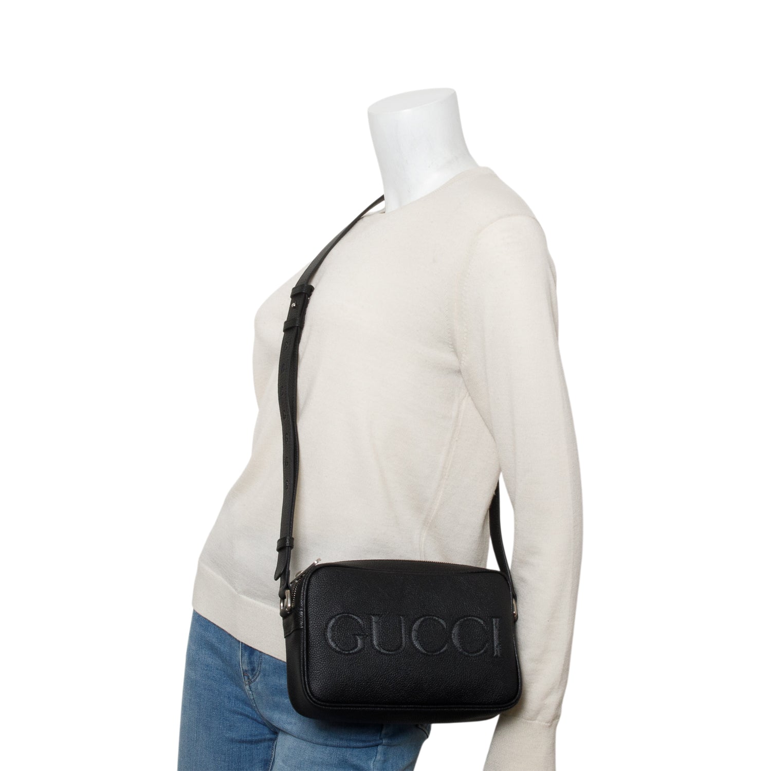 Gucci Black Grained Calfskin Camera Crossbody Bag w/ Box