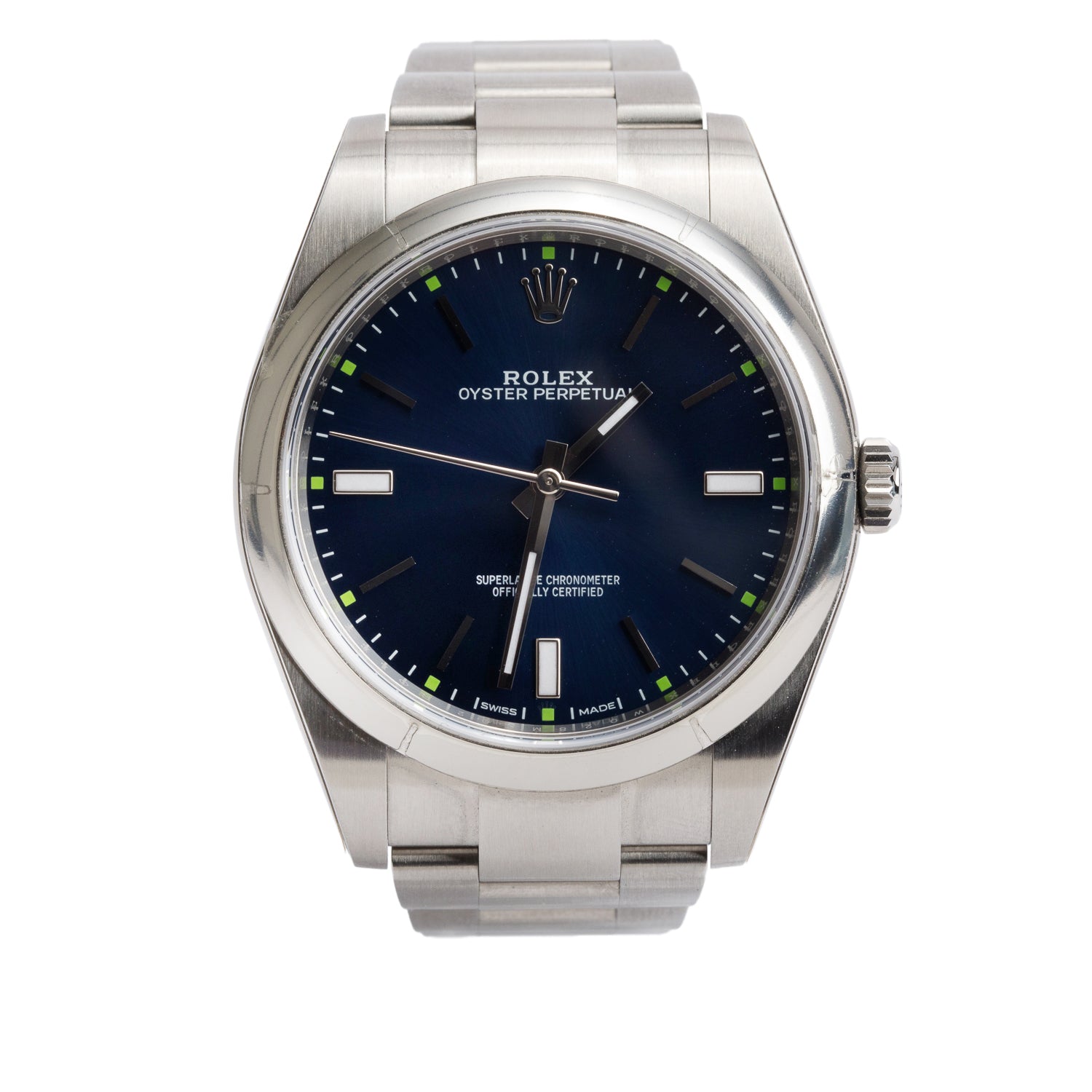 Rolex Stainless Steel Oyster Perpetual 39 MM Watch Blue Dial 114300 w/ Box & Papers
