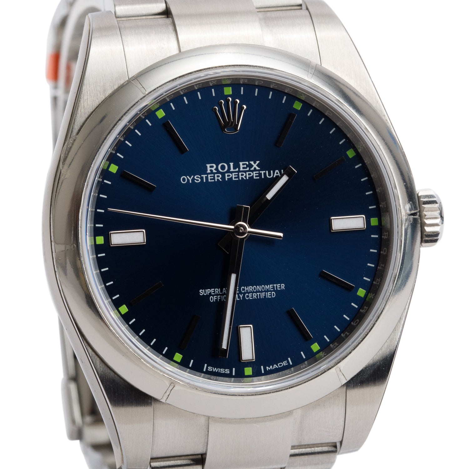 Rolex Stainless Steel Oyster Perpetual 39 MM Watch Blue Dial 114300 w/ Box & Papers