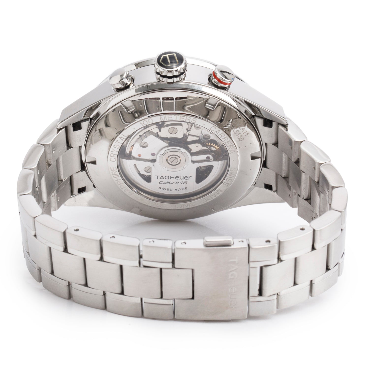Tag Heuer Stainless Steel Carrera Day Date 43 MM Automatic Chronograph Watch White Dial CV2A11