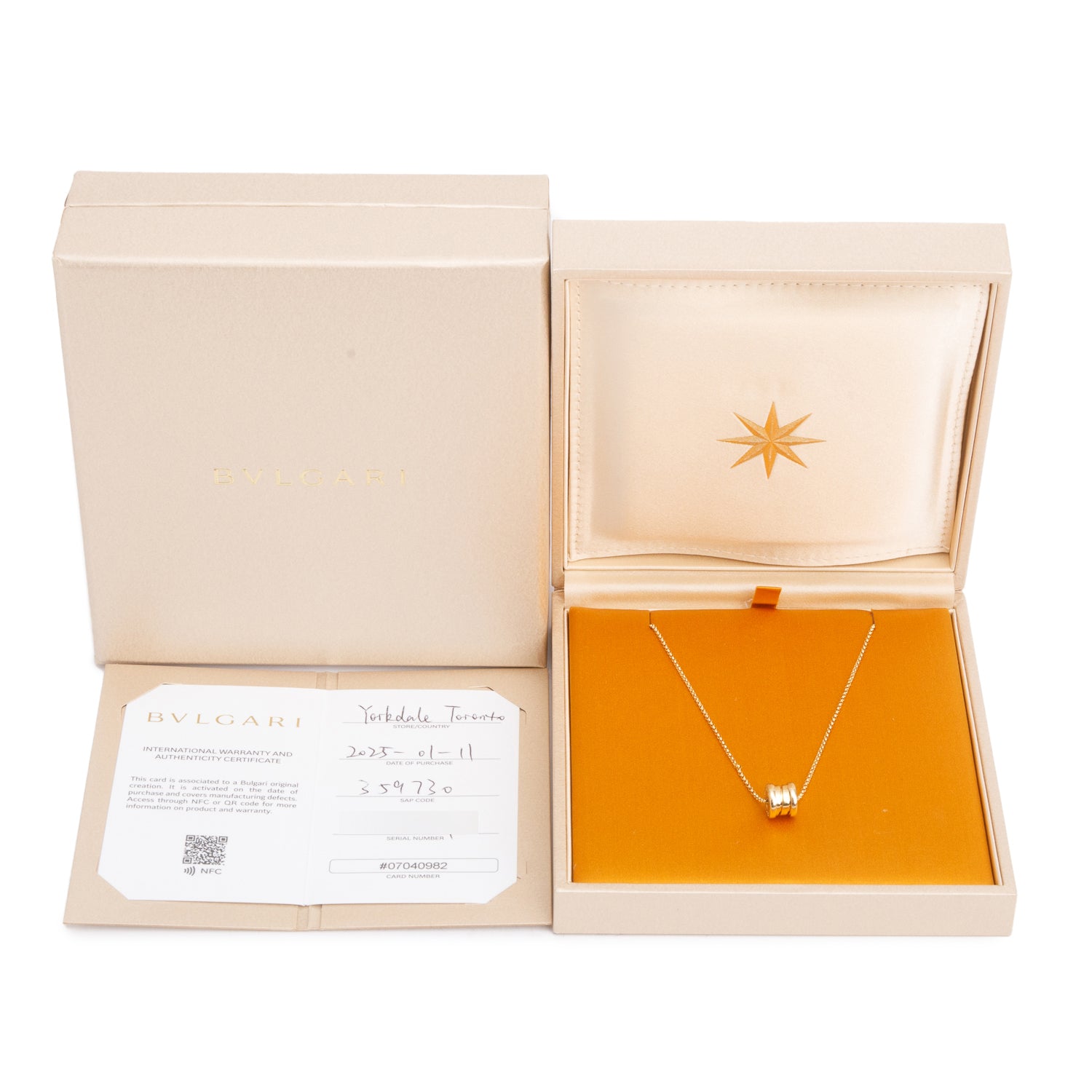 BVLGARI 2025 18k Yellow Gold B.Zero1 Pendant Necklace w/ Box & Certificate