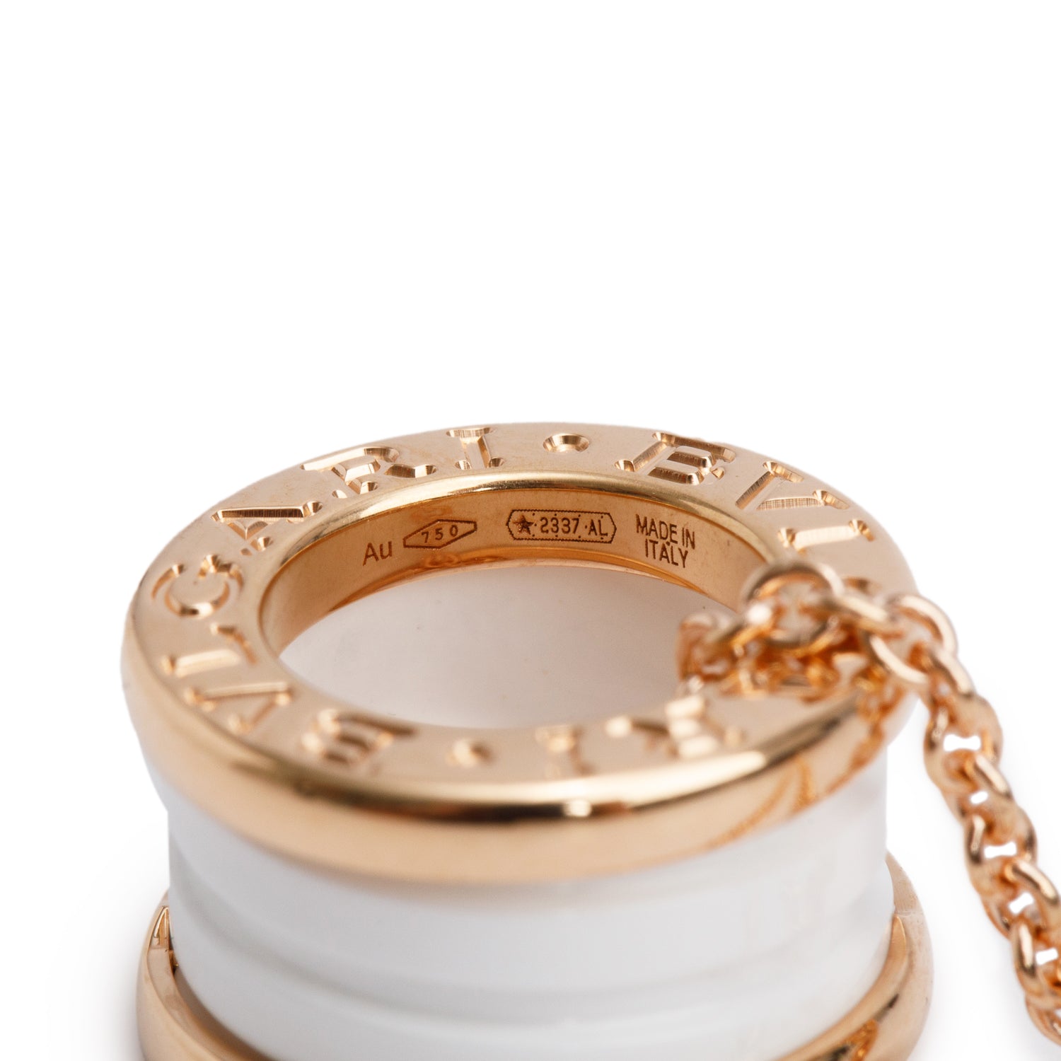 BVLGARI 2022 18k Rose Gold White Ceramic B.Zero1 Pendant Necklace w/ Box, Receipt & Certificate