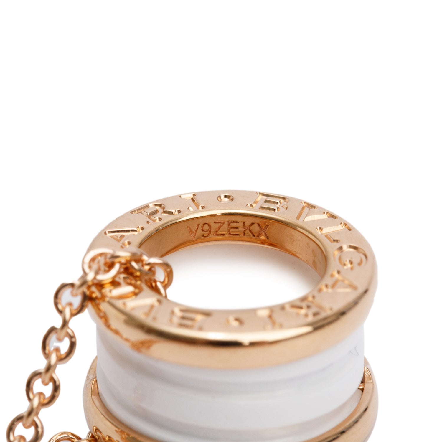 BVLGARI 2022 18k Rose Gold White Ceramic B.Zero1 Pendant Necklace w/ Box, Receipt & Certificate