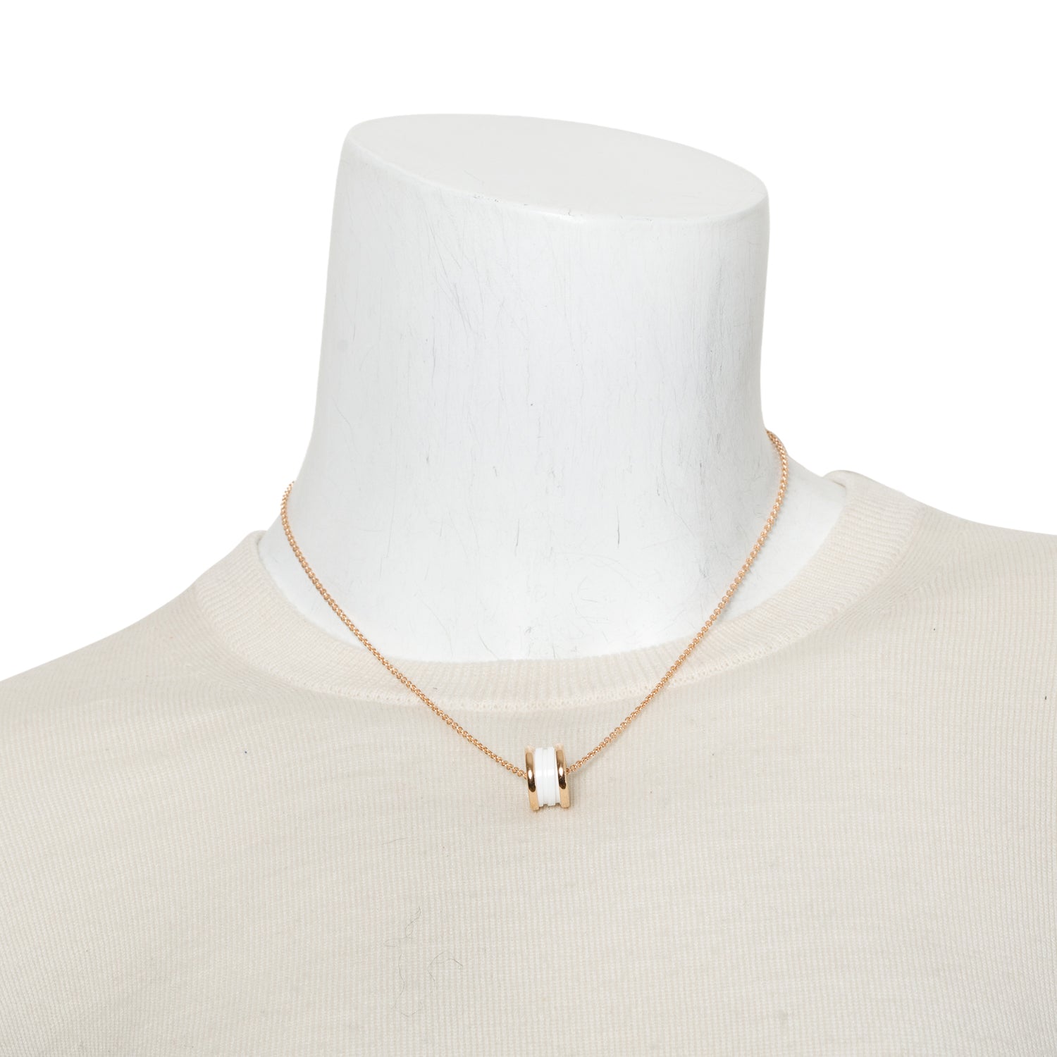 BVLGARI 2022 18k Rose Gold White Ceramic B.Zero1 Pendant Necklace w/ Box, Receipt & Certificate