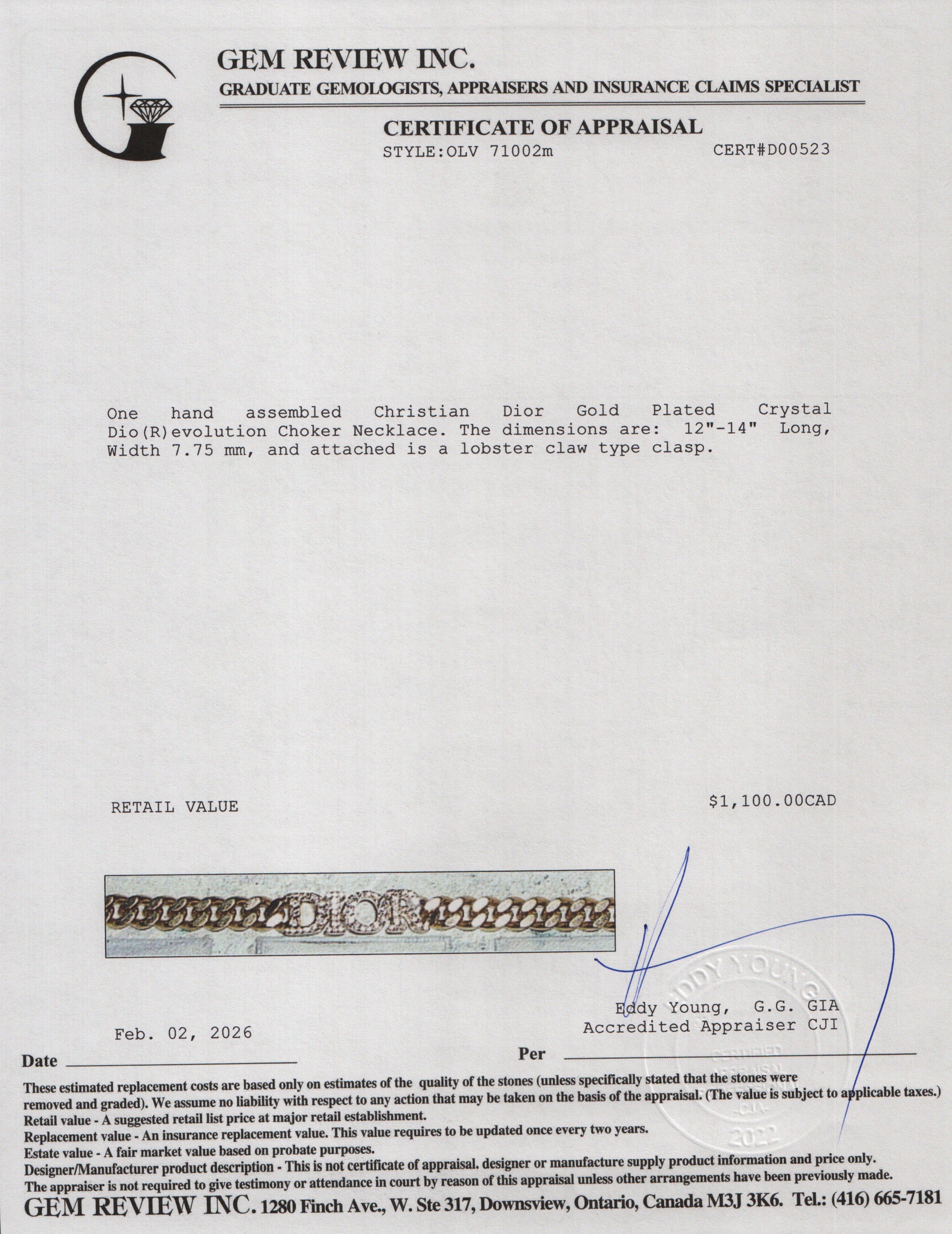 Christian Dior Gold Plated Crystal Dio(R)evolution Choker Necklace