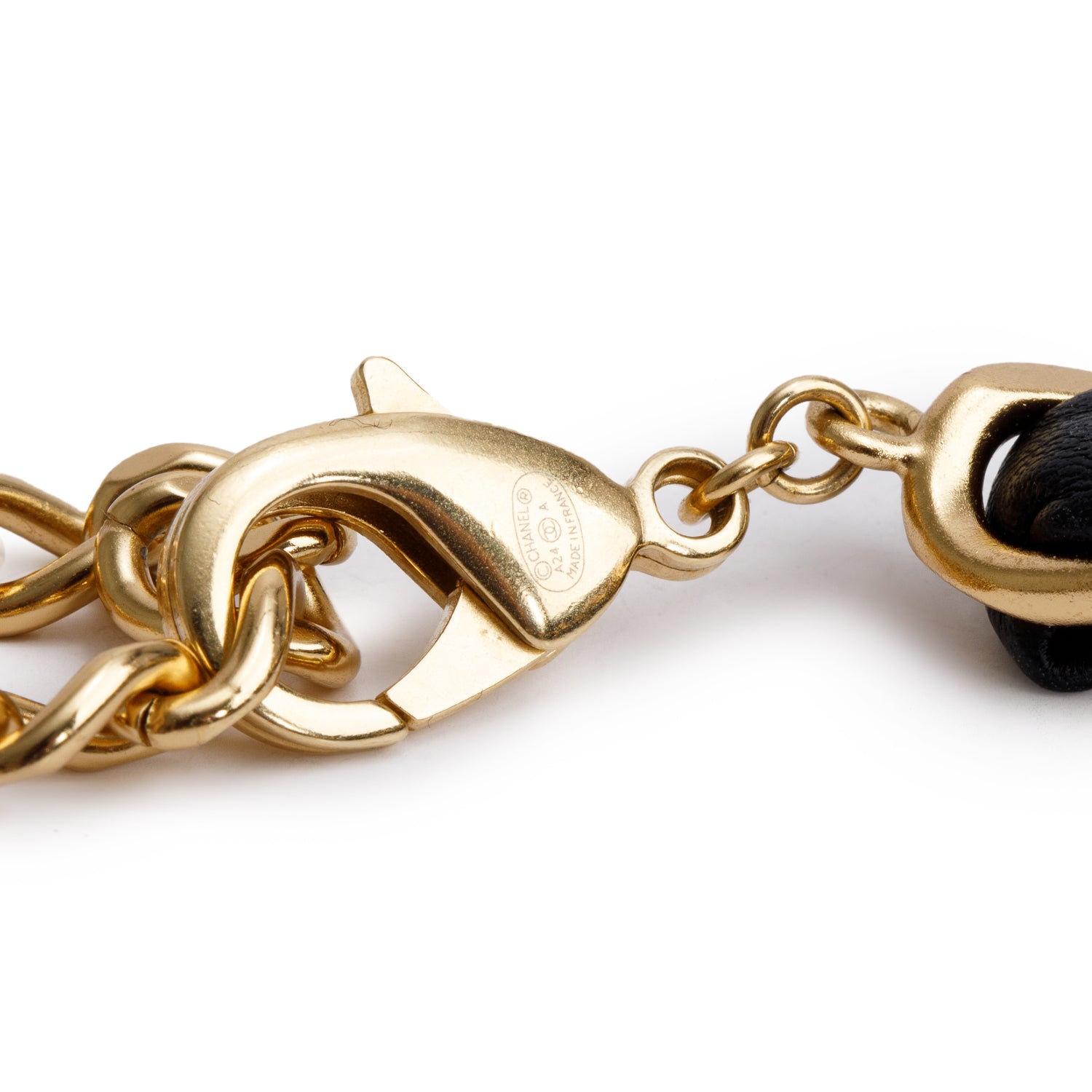 Chanel 2024 Gold Plated Leather Buckle Accent CC Choker Necklace w/ Box