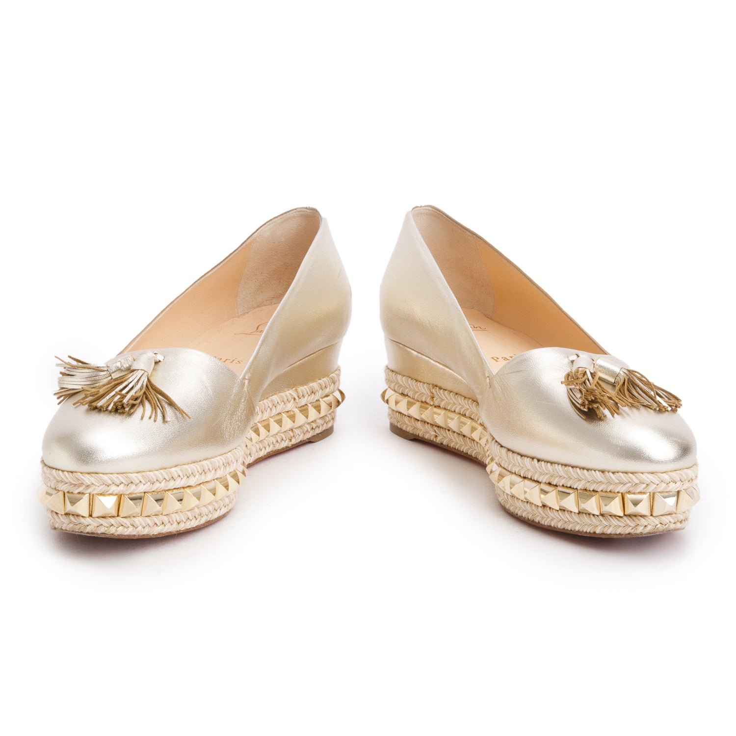 Christian Louboutin Metallic Nappa Leather Carmel CA Espadrille Wedges, Women's Size 40 w/ Box