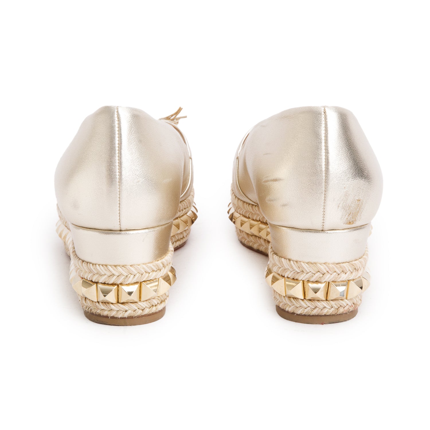 Christian Louboutin Metallic Nappa Leather Carmel CA Espadrille Wedges, Women's Size 40 w/ Box