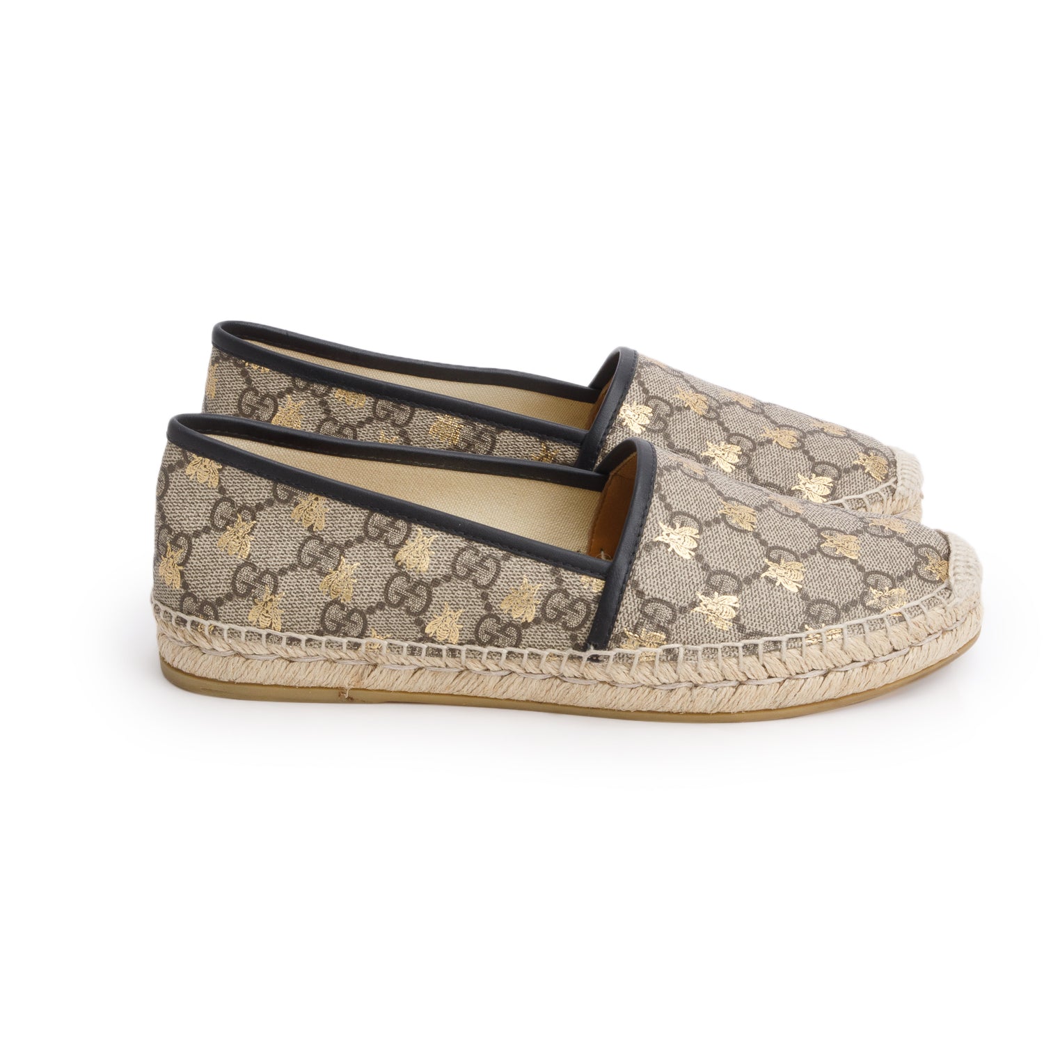 Gucci GG Supreme Monogram Bees Espadrille Flats, Women's Size 38.5