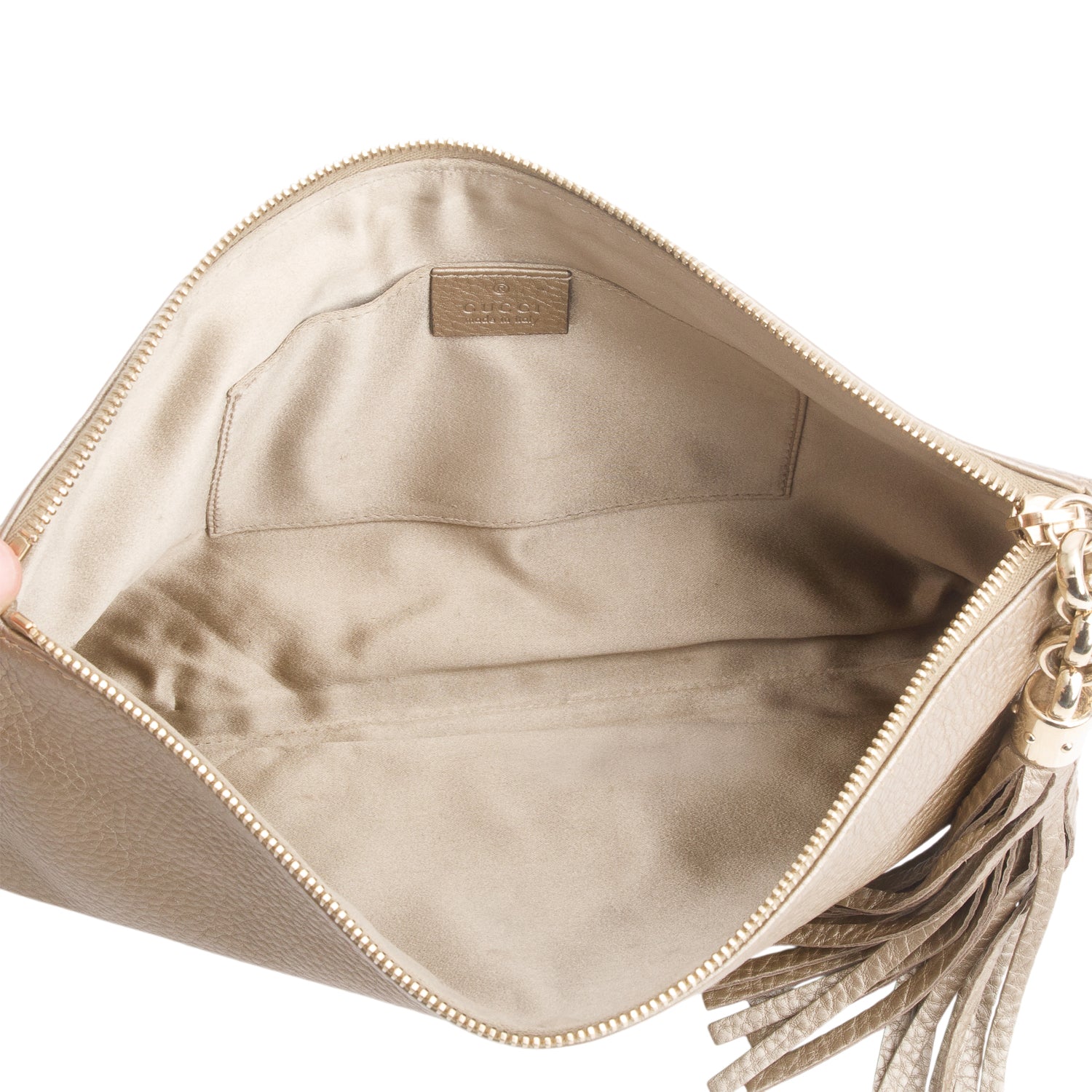 Gucci Metallic Gold Pebbled Calfskin Sienna Tassel Clutch