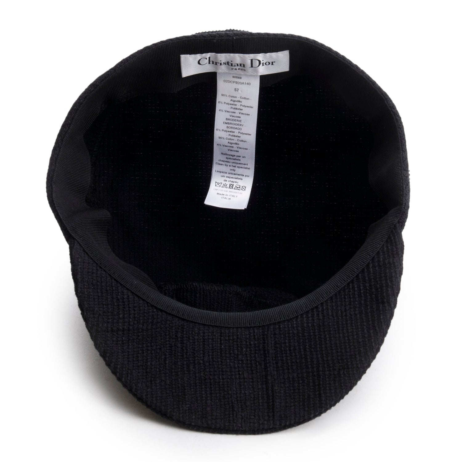 Christian Dior Black Cotton Travel Cap, Size 57