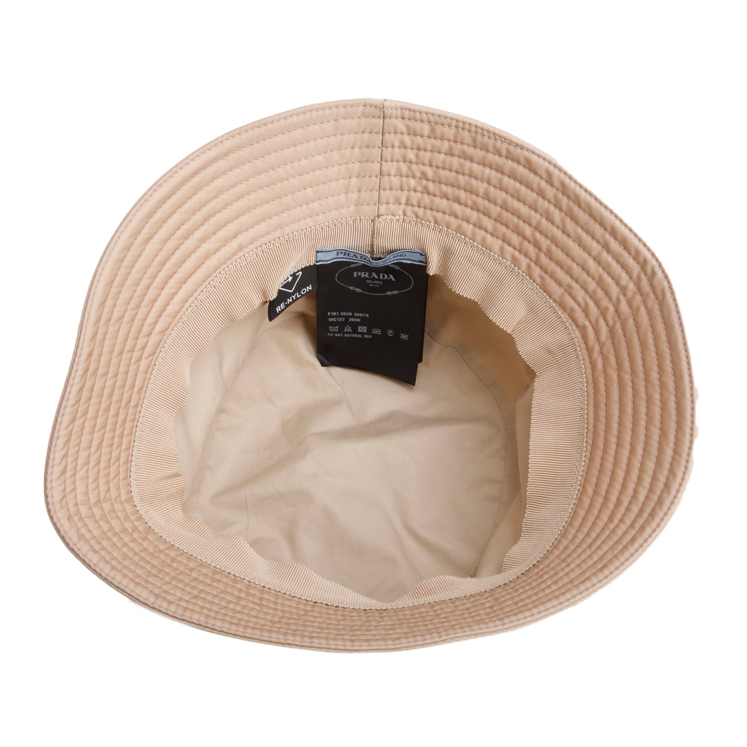 Prada Beige Re-Nylon Metal Triangle Logo Bucket Hat, Size S