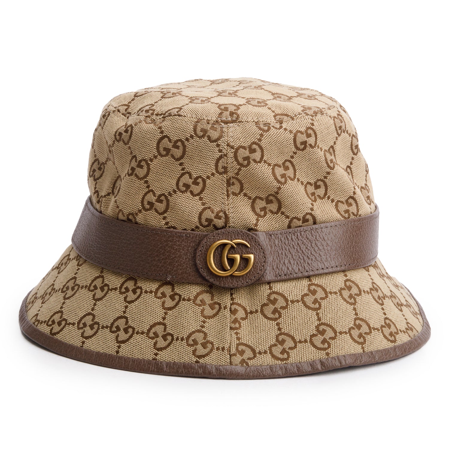 Gucci Beige Monogram Textured Dollar Calfskin GG Jago Bucket Hat, Size S