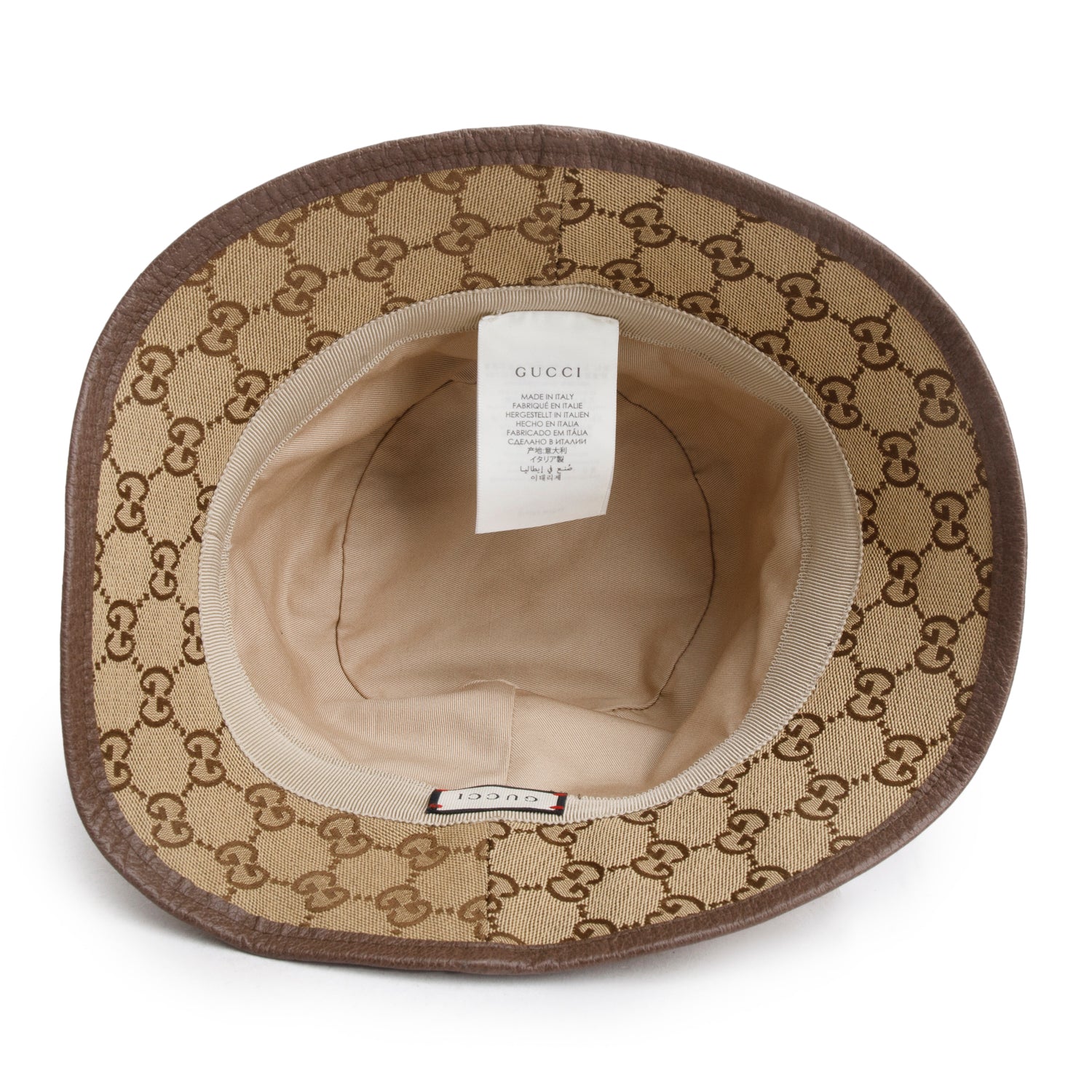 Gucci Beige Monogram Textured Dollar Calfskin GG Jago Bucket Hat, Size S