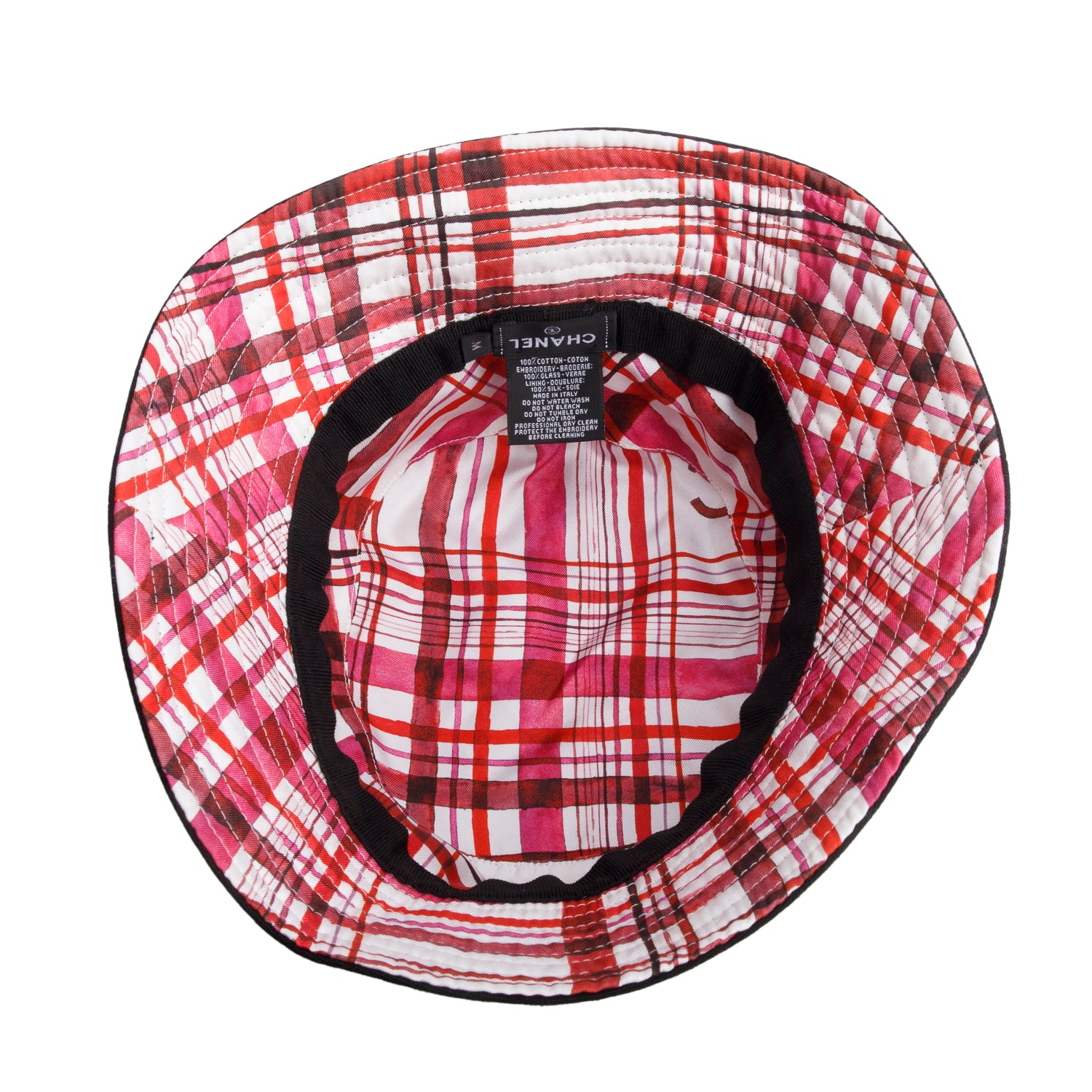 Chanel Black/Pink Plaid Cotton Reversible CC Bucket Hat, Size M
