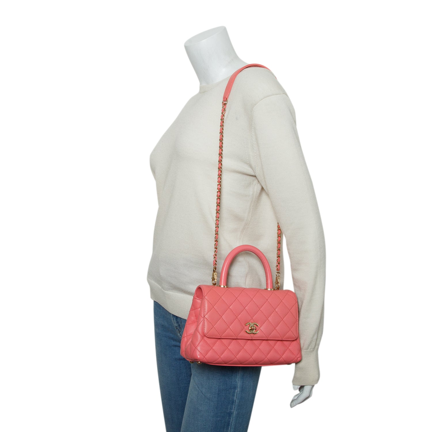 Chanel Pink Caviar Quilted Mini Coco Handle Flap w/ Box & Strap