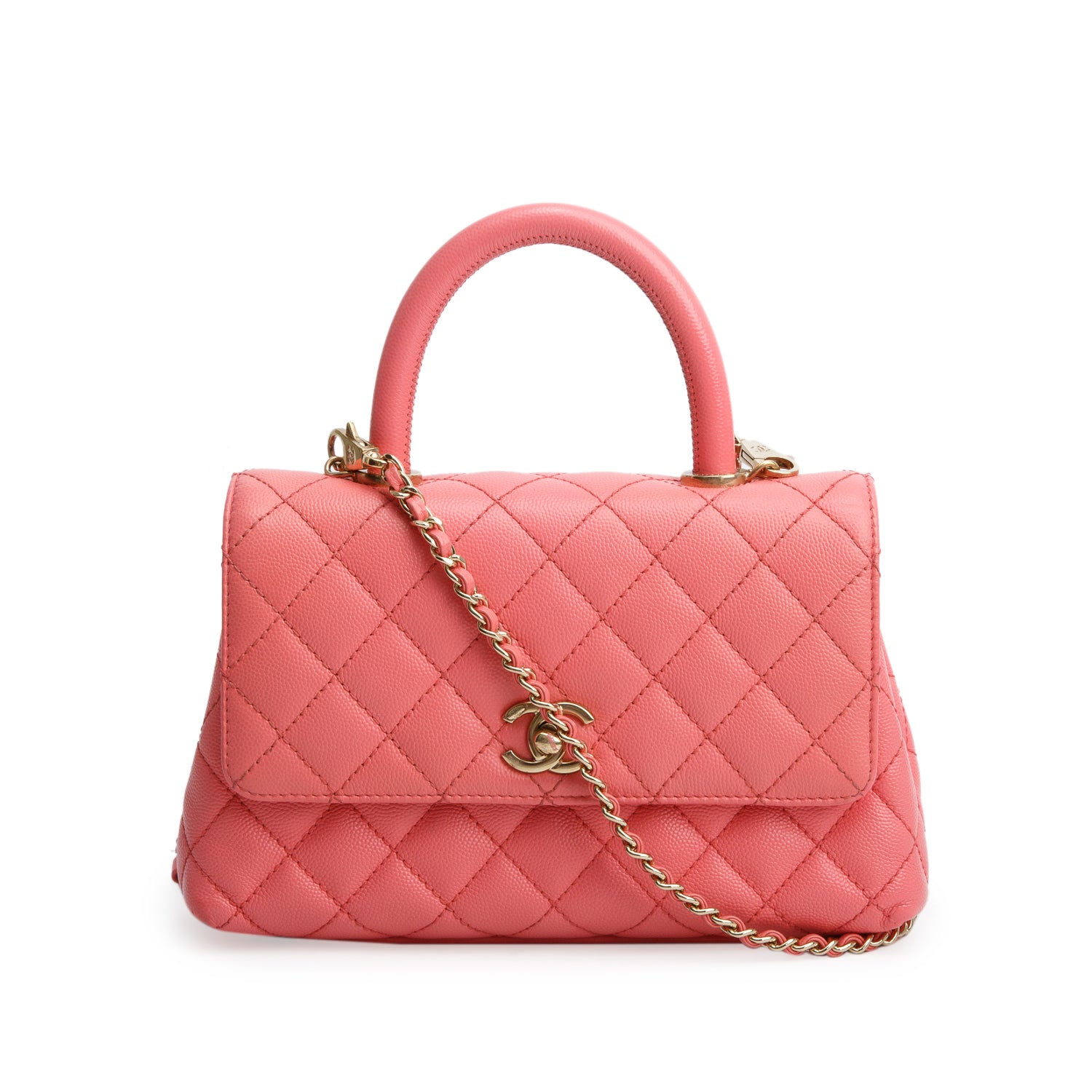 Chanel Pink Caviar Quilted Mini Coco Handle Flap w/ Box & Strap