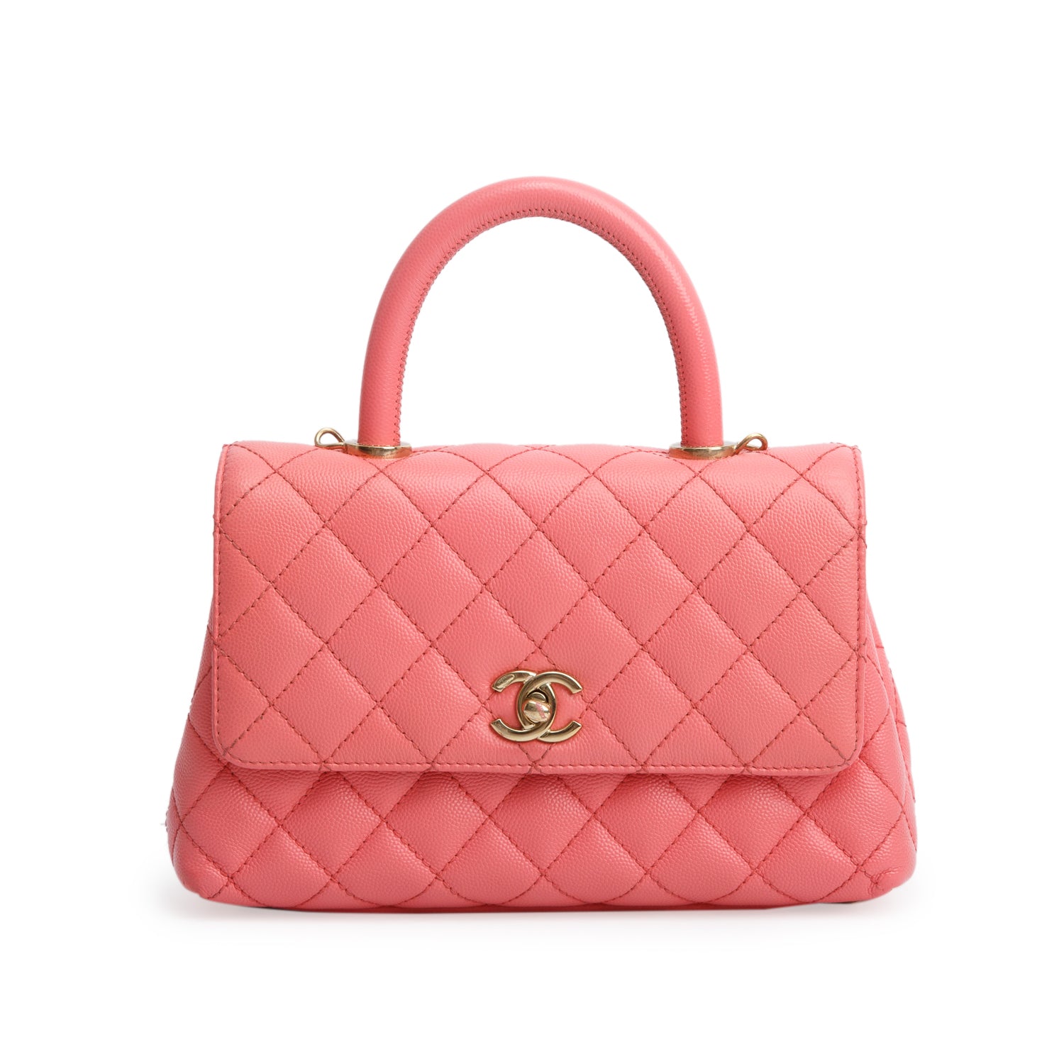 Chanel Pink Caviar Quilted Mini Coco Handle Flap w/ Box & Strap