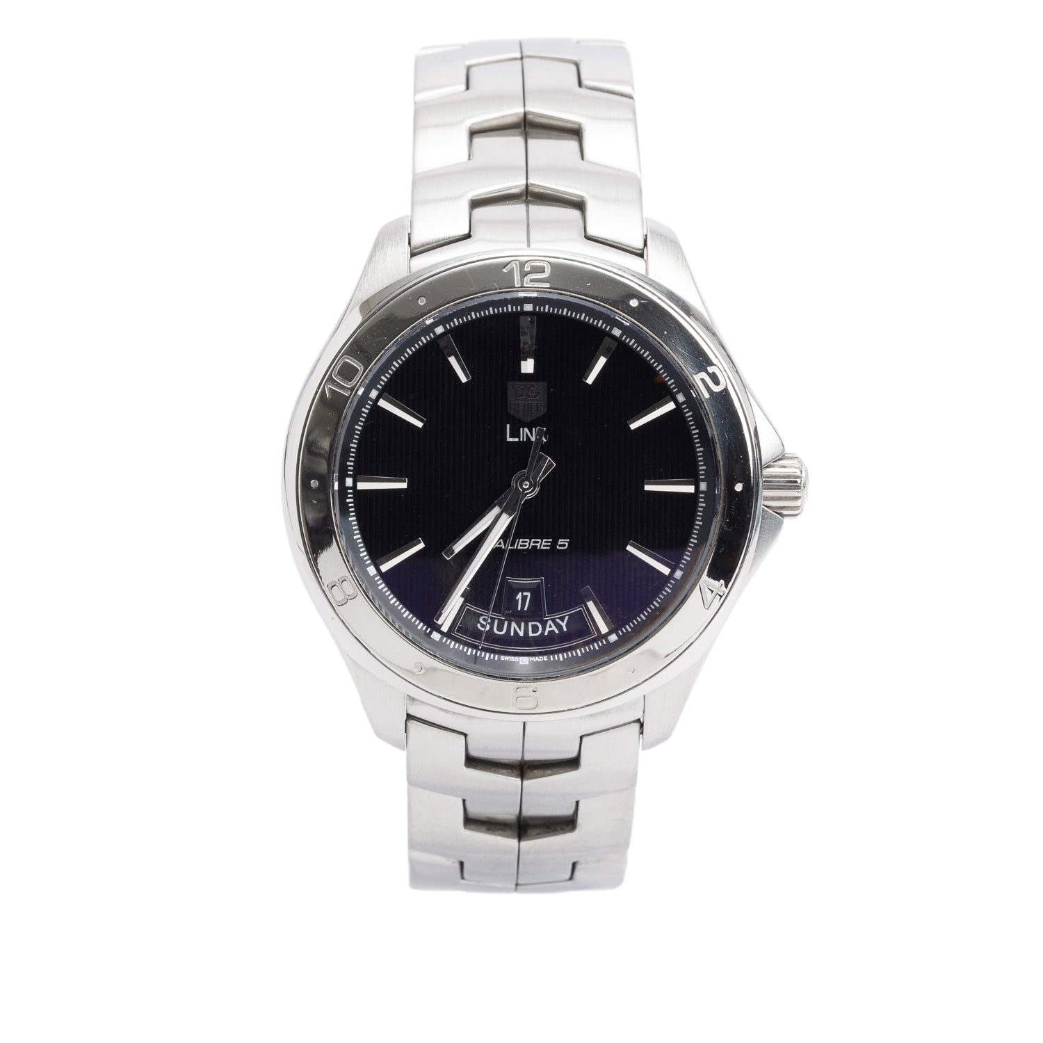 Tag Heuer Stainless Steel Link 42 MM Calibre 5 Automatic Watch Black Dial WAT2010