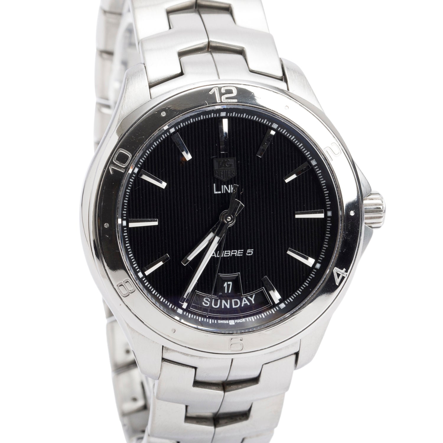 Tag Heuer Stainless Steel Link 42 MM Calibre 5 Automatic Watch Black Dial WAT2010