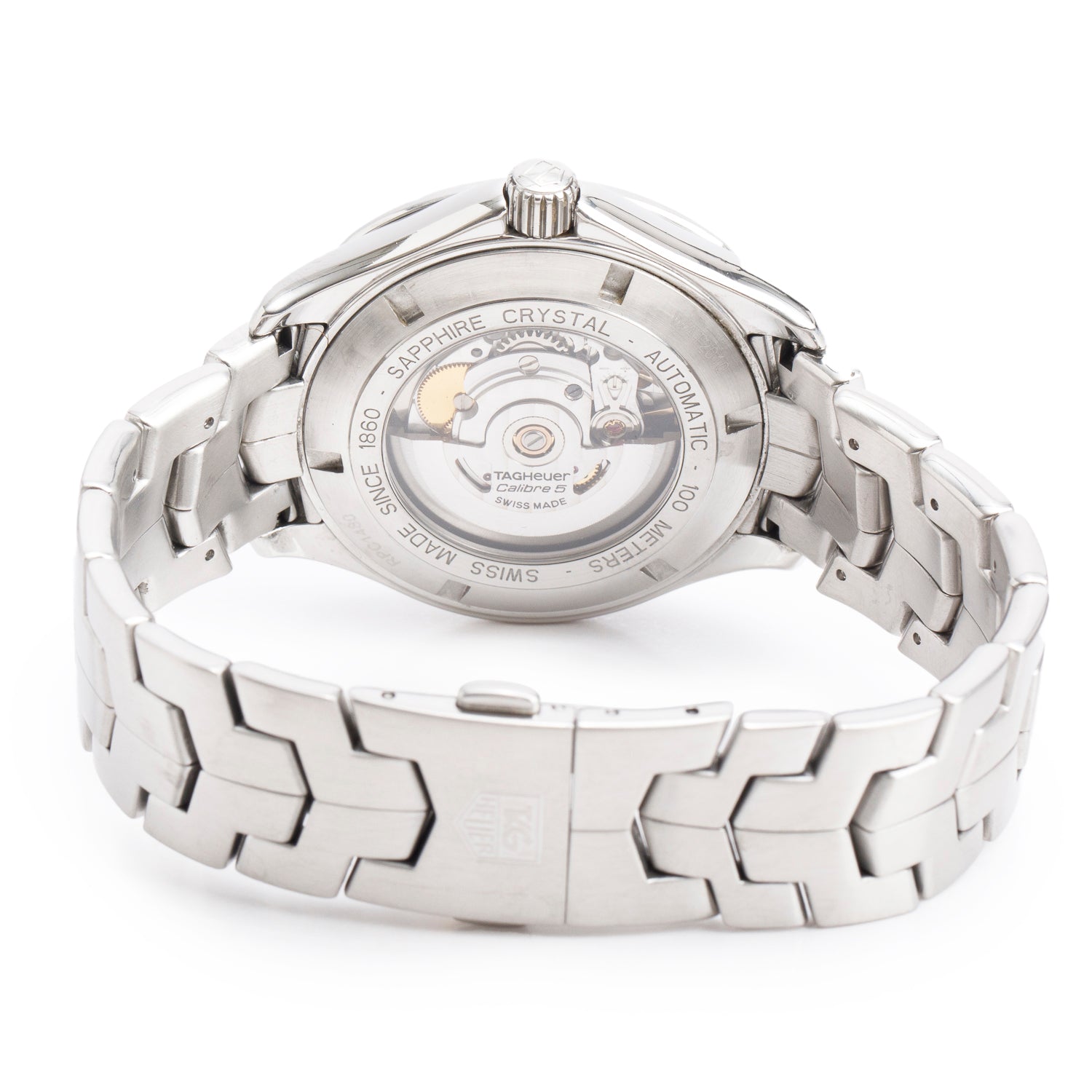 Tag Heuer Stainless Steel Link 42 MM Calibre 5 Automatic Watch Black Dial WAT2010