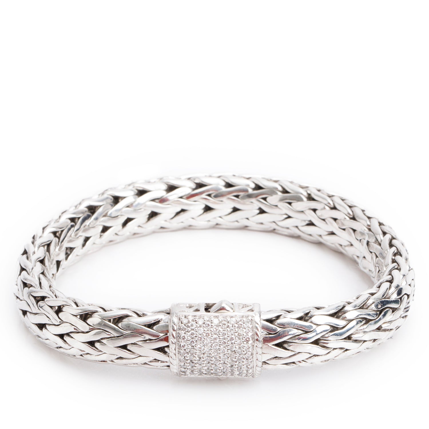 John Hardy Sterling Silver & 18k Yellow Gold Pave Diamond Classic Icon 11 MM Chain Bracelet