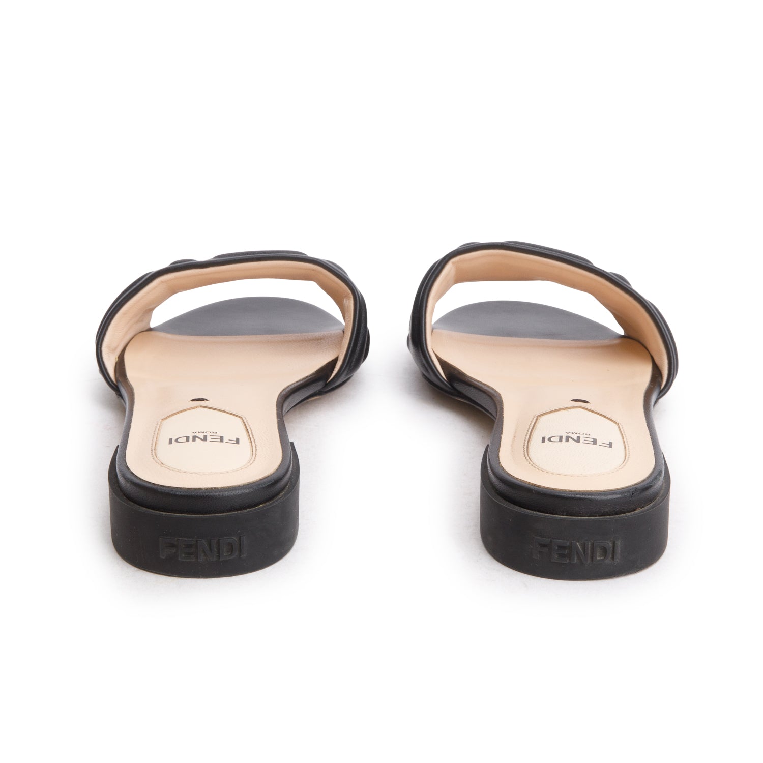 Fendi Black Calfskin FF Logo Slide Sandals, Women's Size 35 w/ Box
