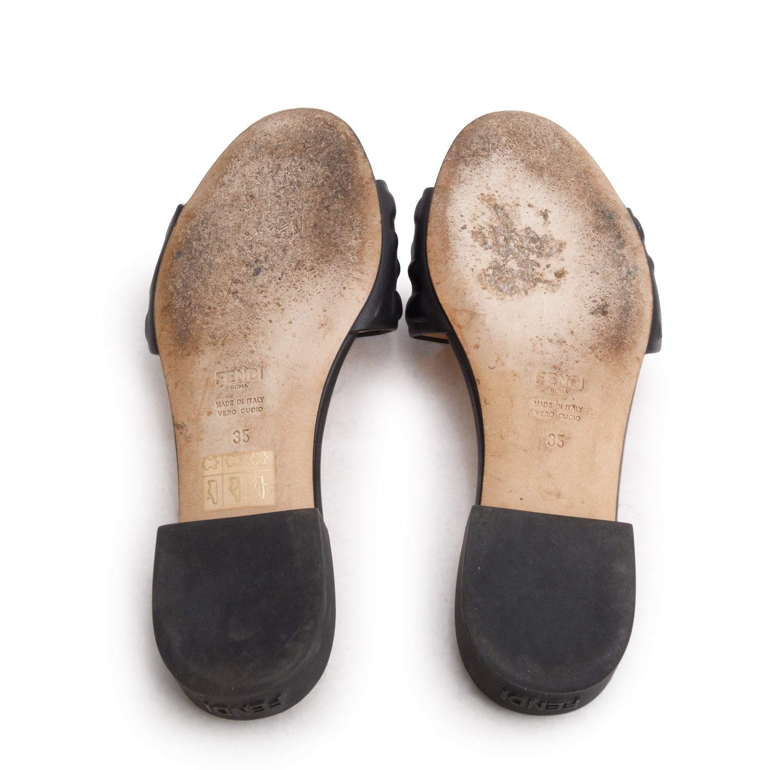 Fendi Black Calfskin FF Logo Slide Sandals, Women's Size 35 w/ Box