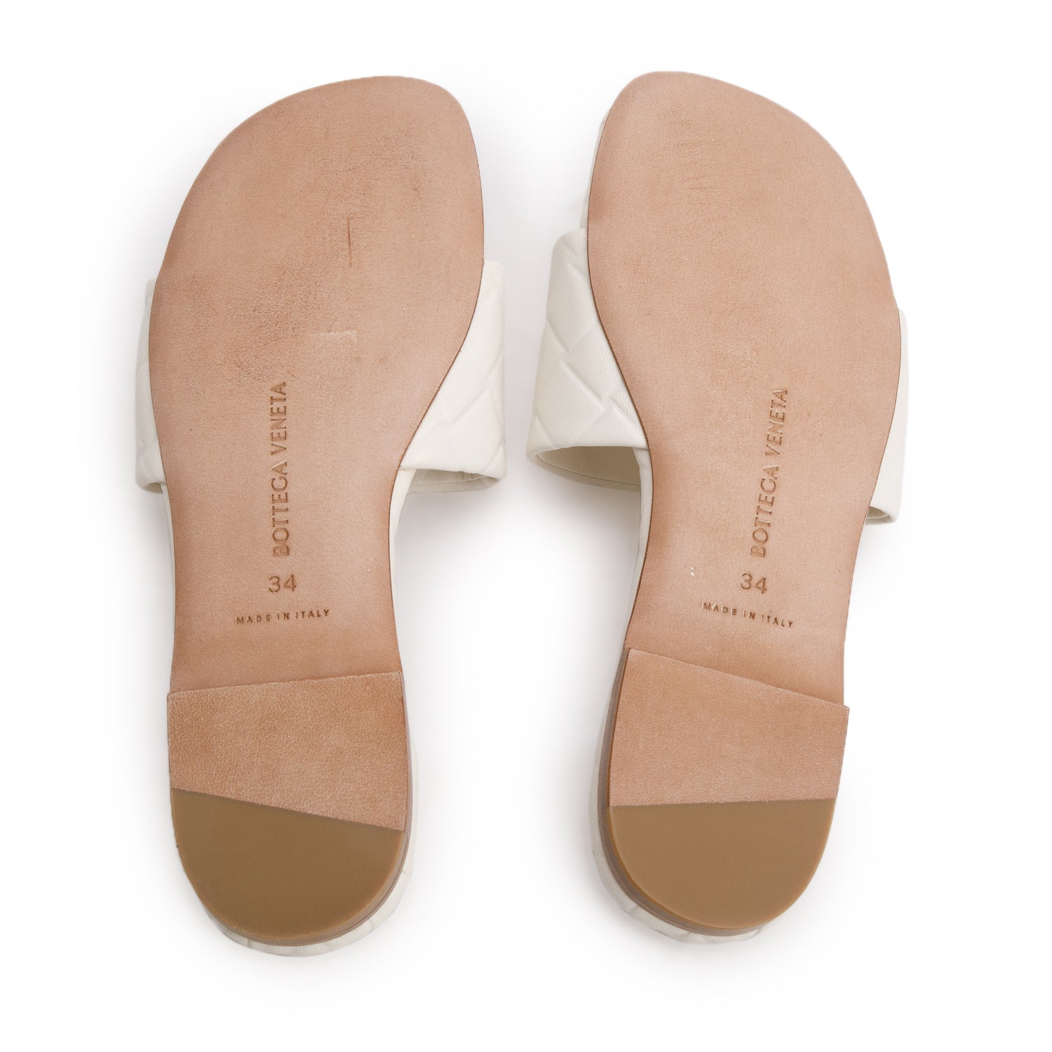 Bottega Veneta White Nappa Padded Flat Sandals, Size 34