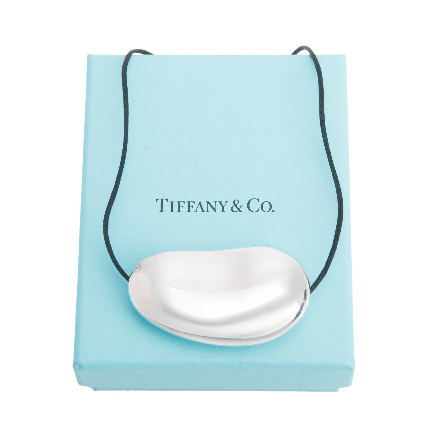 Tiffany & Co. Elsa Peretti Sterling Silver 50 MM Bean Pendant Cord Necklace w/ Box