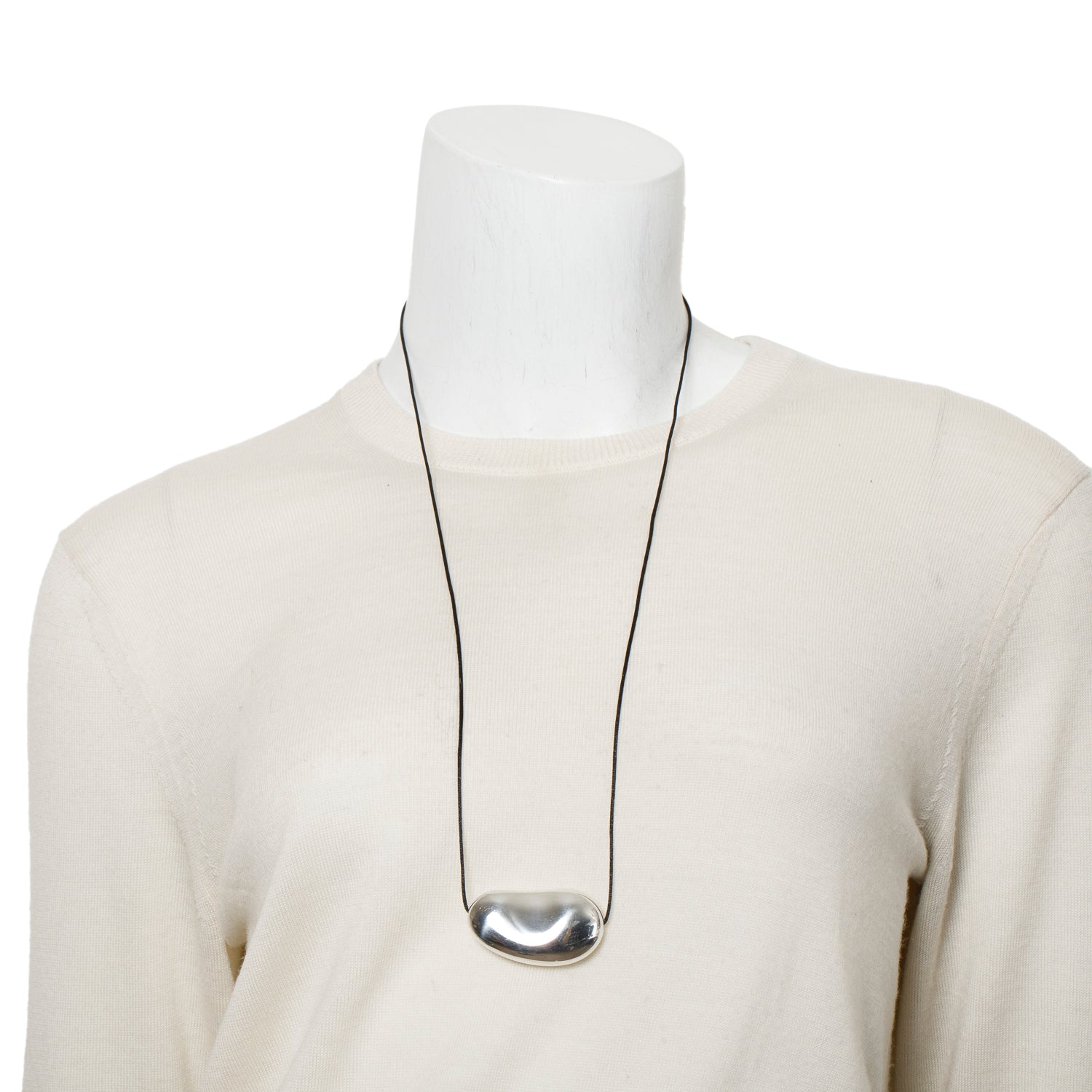Tiffany & Co. Elsa Peretti Sterling Silver 50 MM Bean Pendant Cord Necklace w/ Box