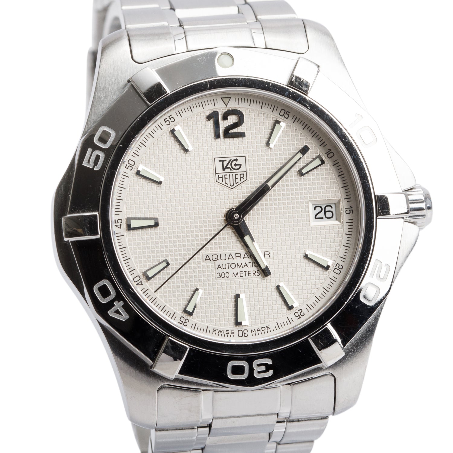 Tag Heuer Stainless Steel Aquaracer 2000 38.4 MM Automatic Watch Silver Dial WAF2111