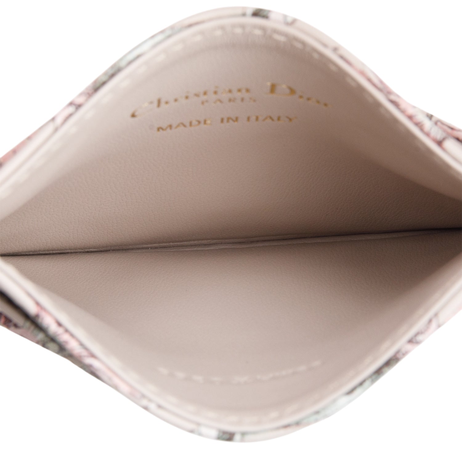 Christian Dior 2025 Beige Multicolor Printed Leather Caro Freesia Card Holder w/ Box